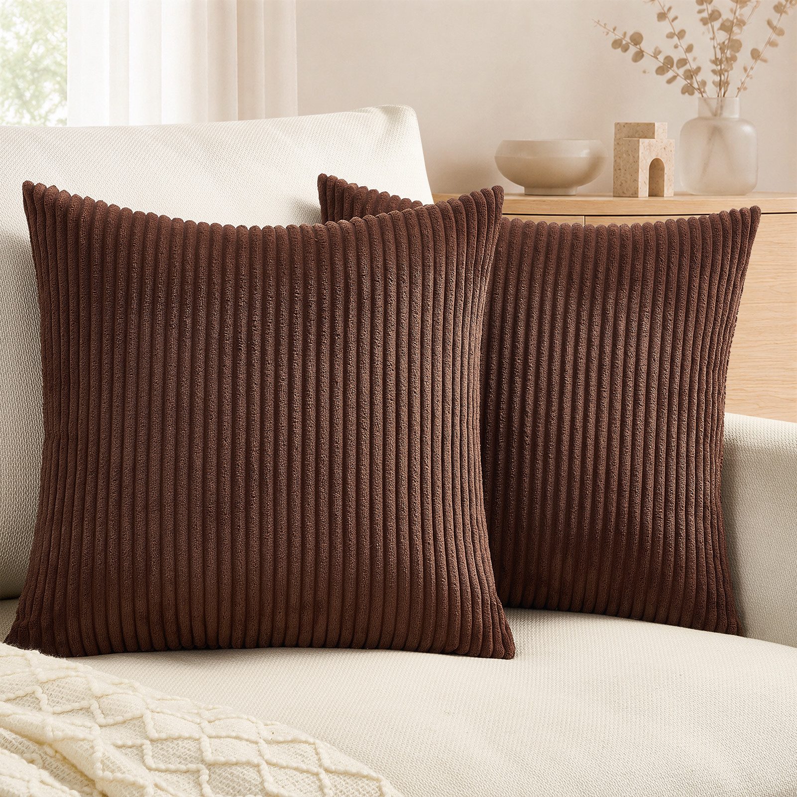 Topfinel Kissenbezug gestreiftes Muster,2er Set Kissenhülle Dekokissen Kissenbezug, Kordsamt 45x45 Sofakissen Couchkissen Zierkissenbezug Dekokissen