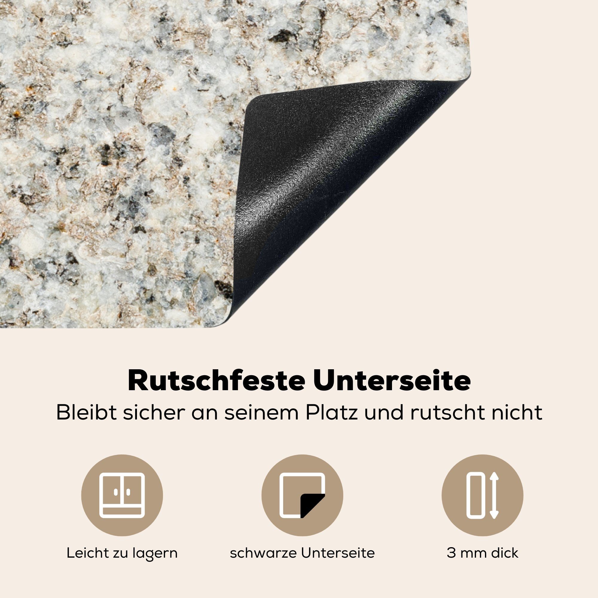 MuchoWow Herdblende-/Abdeckplatte Granit - Weiß tlg), 81x52 Grau - - Vinyl, cm, Schutz - die (1 Textur, küche, für Stein Induktionskochfeld Ceranfeldabdeckung
