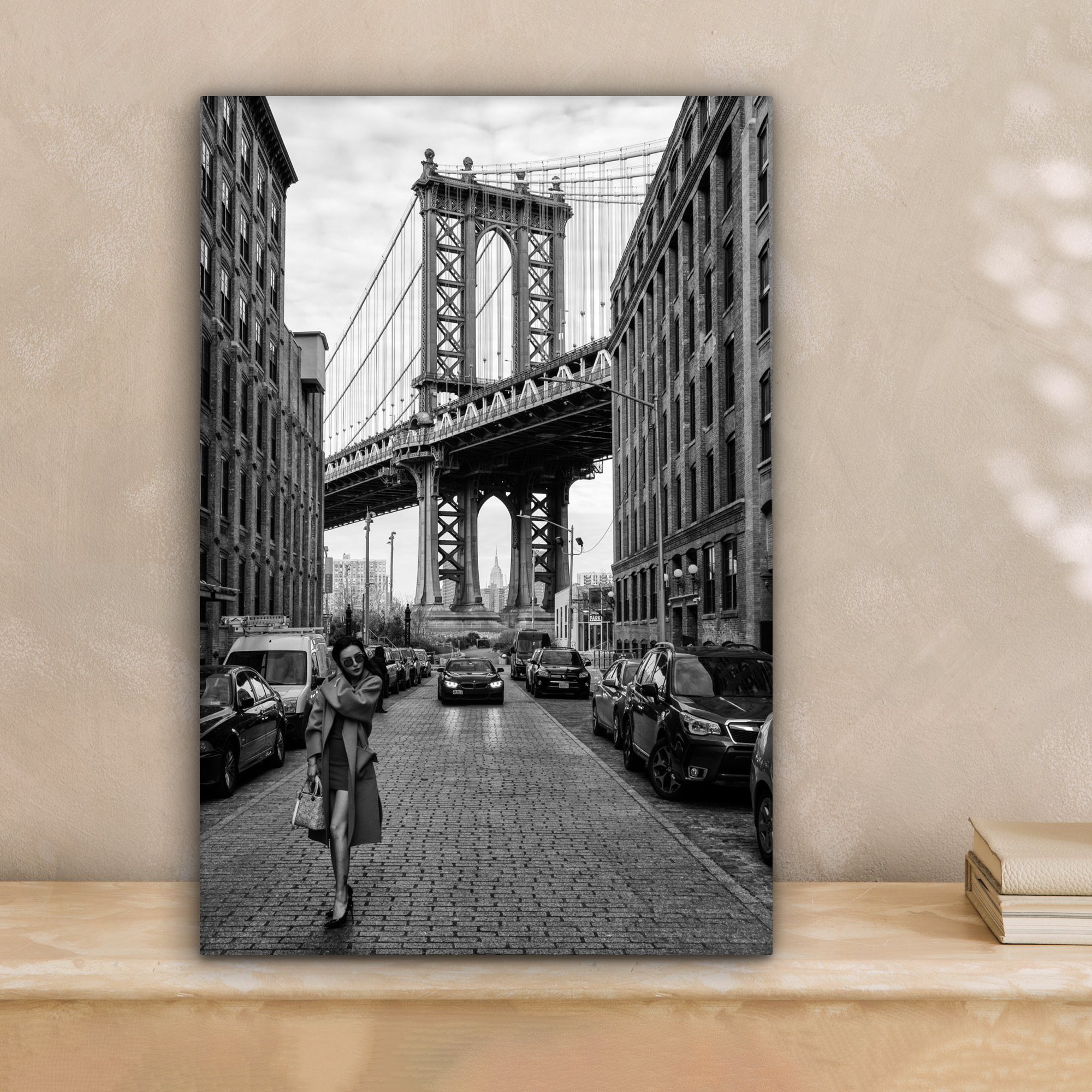 OneMillionCanvasses® Leinwandbild New York - Manhattan - Brücke - Schwarz - Weiß, Fotodruck (1 St), Leinwand Canvas Wandbild, Wanddekoration 20x30 cm