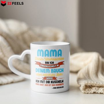 22Feels Tasse Werdende Mama Geschenk Weihnachten Schwangerschaft Frauen Babyparty, Keramik, Made In Germany, Spülmaschinenfest, Herzhenkel