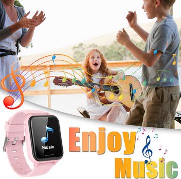 PTHTECHUS für Kinder Jungen und Mädchen Rechner Schrittzähler Taschenlampe Smartwatch, mit Zwei Wege Telefon SOS Spiel Musik MP3 Video Player HD SelfieKamera