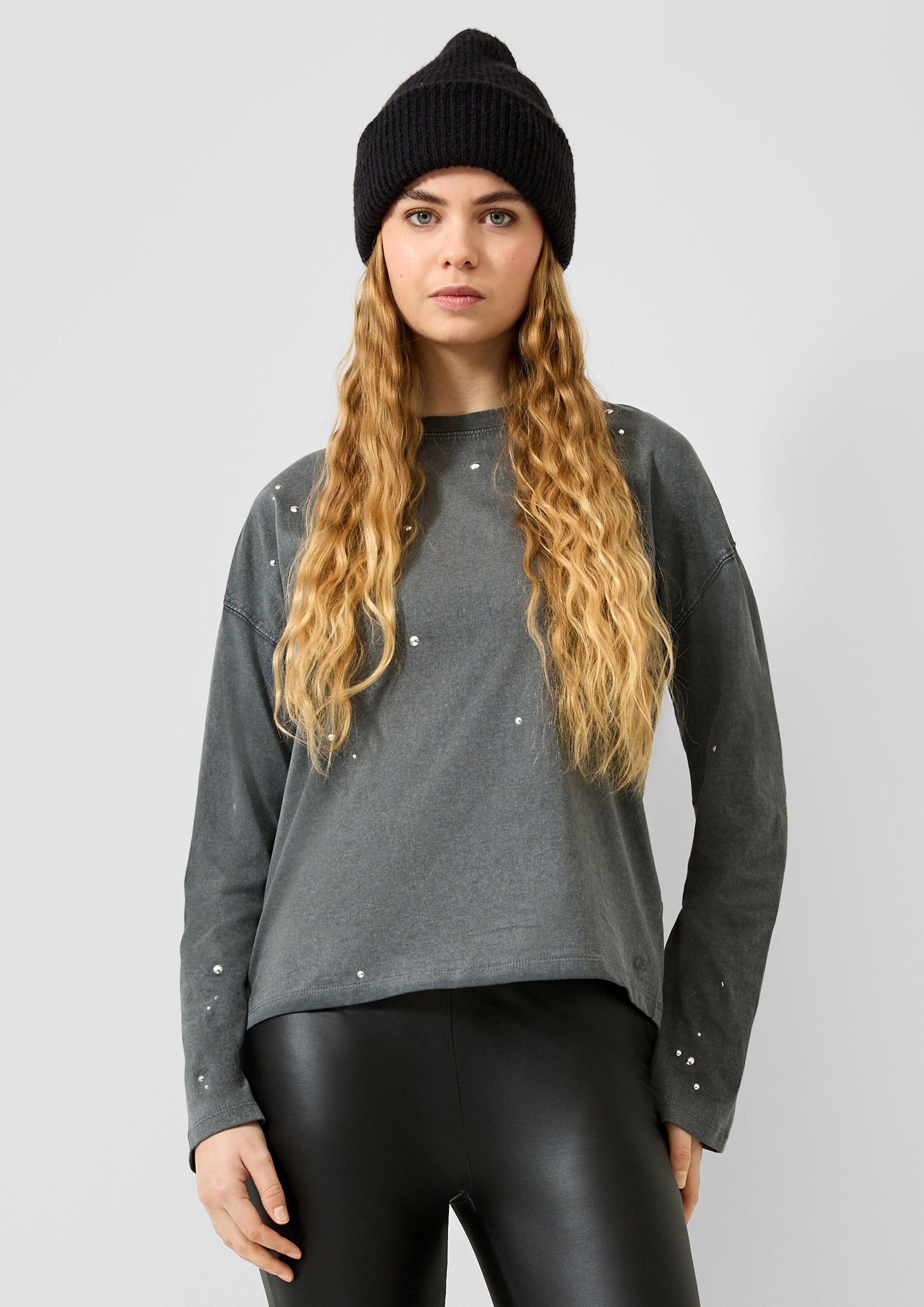 QS Langarmshirt T-Shirt Gewaschenes Longsleeve mit Studs