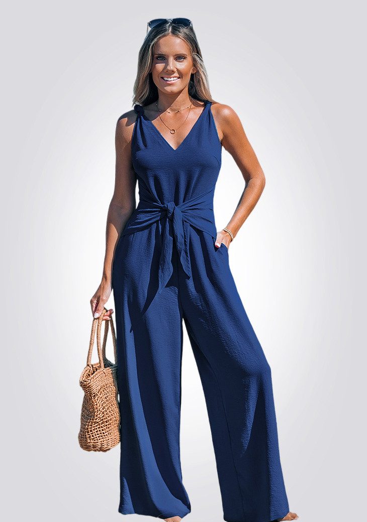 Cupshe Jumpsuit Schleife Taille Weites Bein Ärmellos