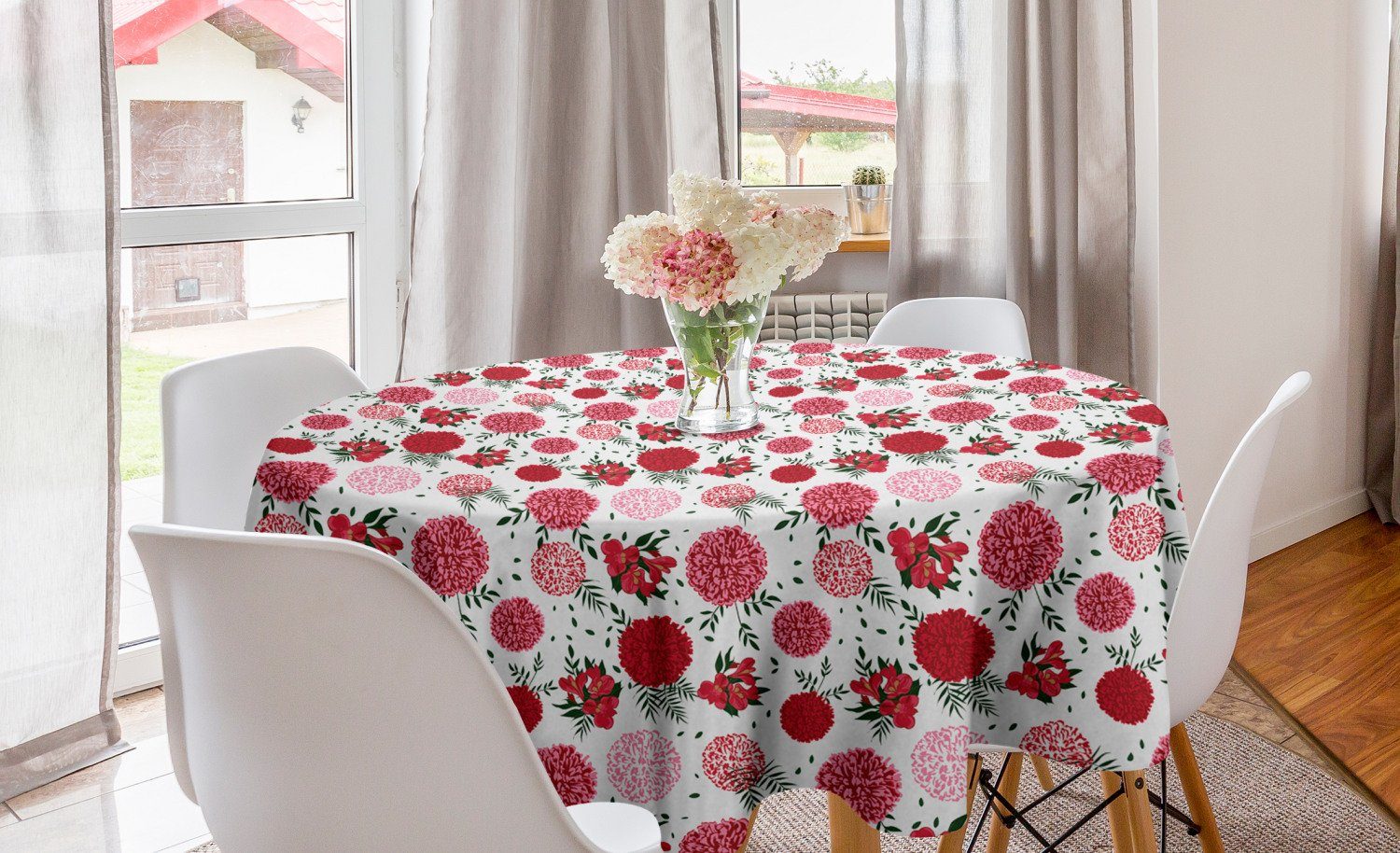 Abakuhaus Tischdecke Kreis Tischdecke Abdeckung für Esszimmer Küche Dekoration, Dahlie Ball geformt Frühlings-Blumen