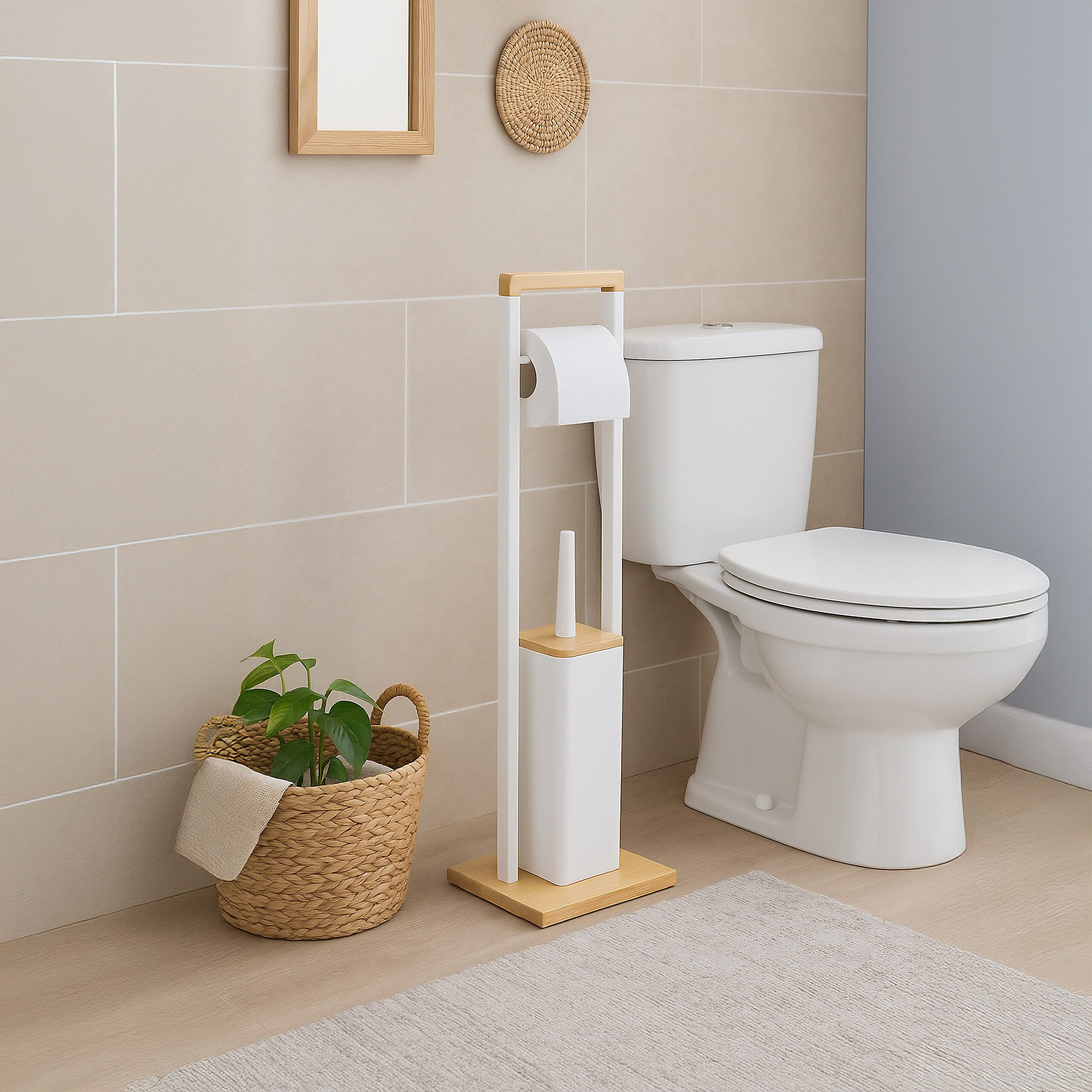 relaxdays WC-Garnitur Edelstahl & Bambus, weiß günstig online kaufen