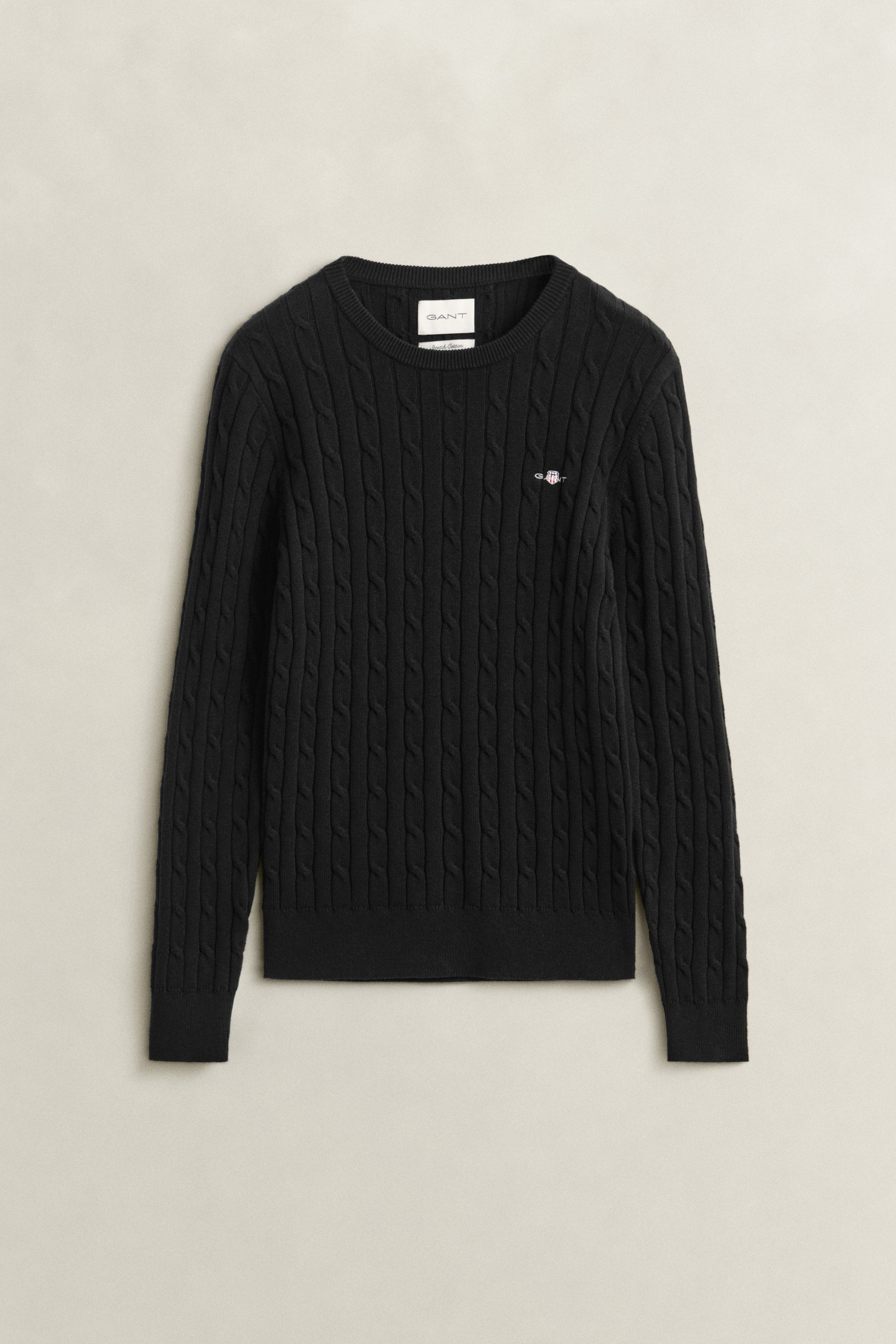 Gant Strickpullover STRETCH COTTON CABLE C-NECK mit Logostickerei auf der Brust