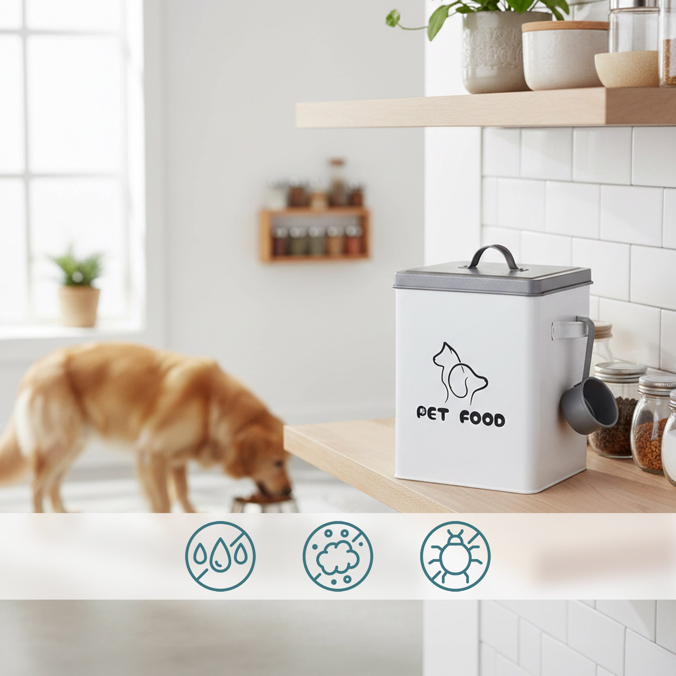 relaxdays Futterbehälter Futterbox Metall mit Löffel, Eisen, 6 Liter