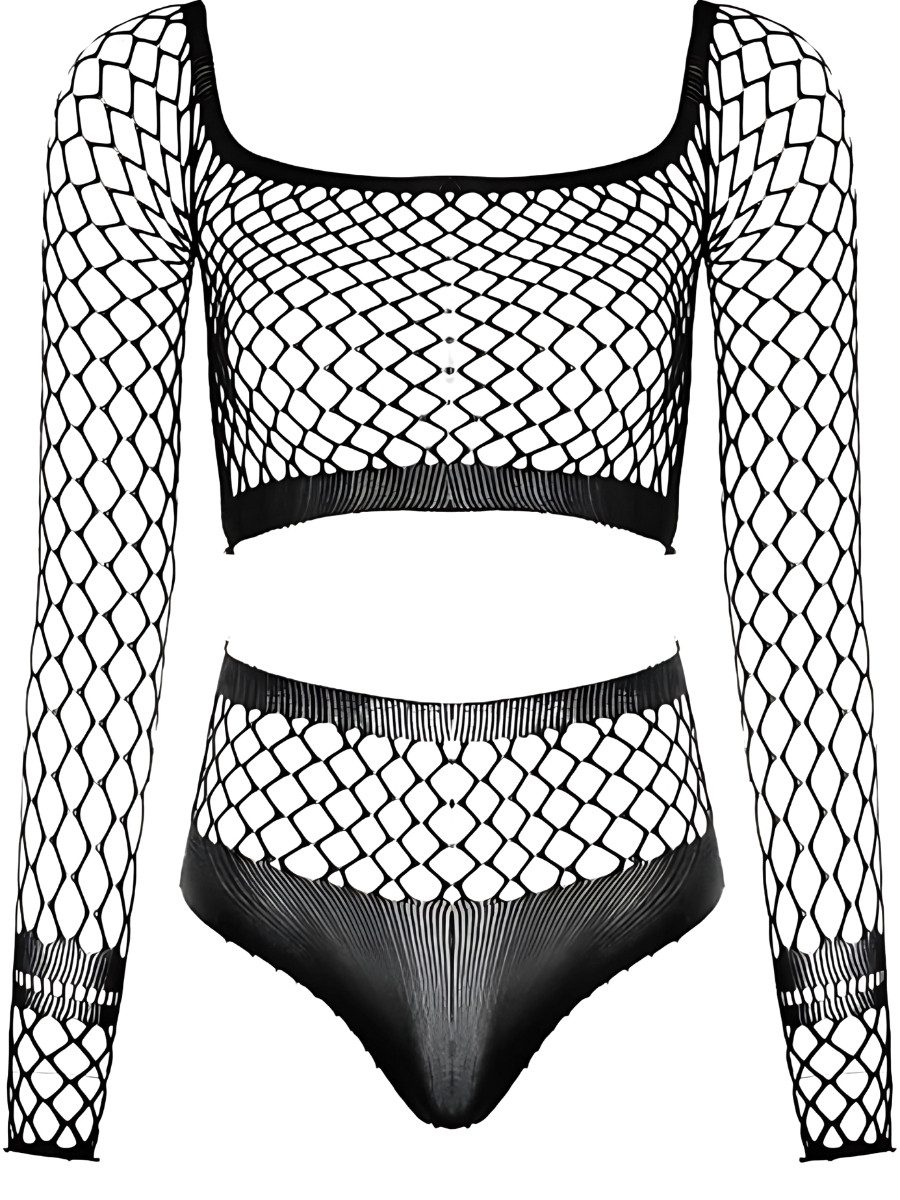 Elegant Love Set: Tanktop Fischnetz-Dessous – BH ohne Bügel – Bodystocking günstig online kaufen