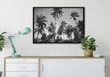 Pixxprint Leinwandbild Tropische Palmen Kunst B&W, Wanddekoration (1 St), Leinwandbild fertig bespannt, in einem Schattenfugen-Bilderrahmen gefasst, inkl. Zackenaufhänger
