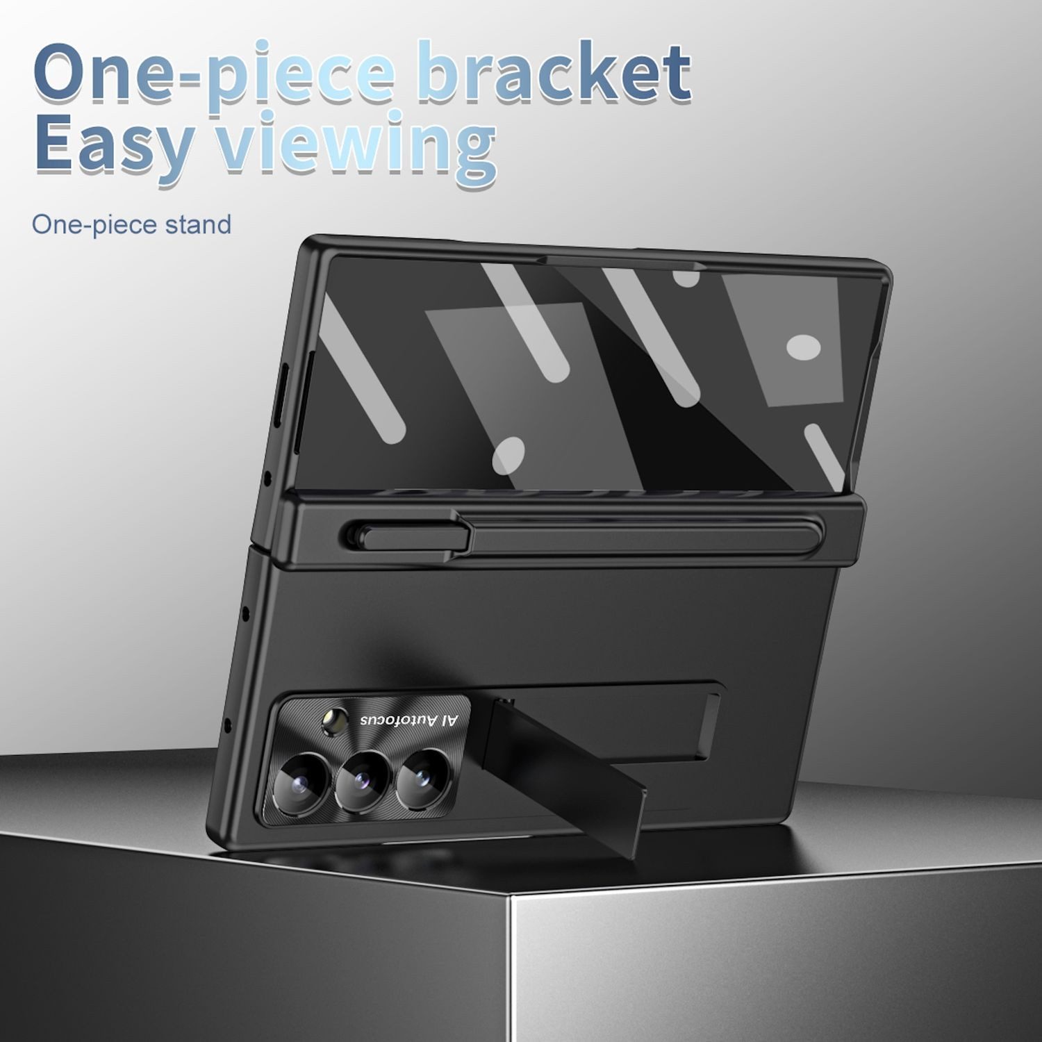 Wigento Handyhülle Für Samsung Galaxy Z Fold7 5G Hülle Stand Stifthalter u. Stift Schwarz, Hülle mit Stand- und Stifthalterung inklusive Stift