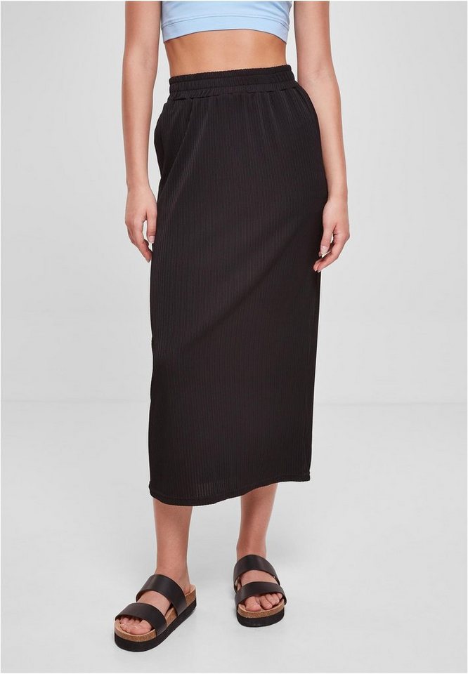 URBAN CLASSICS Jerseyrock Damen Ladies Rib Jersey Midi Skirt (1-tlg),  Qualitativ hohe Verarbeitung