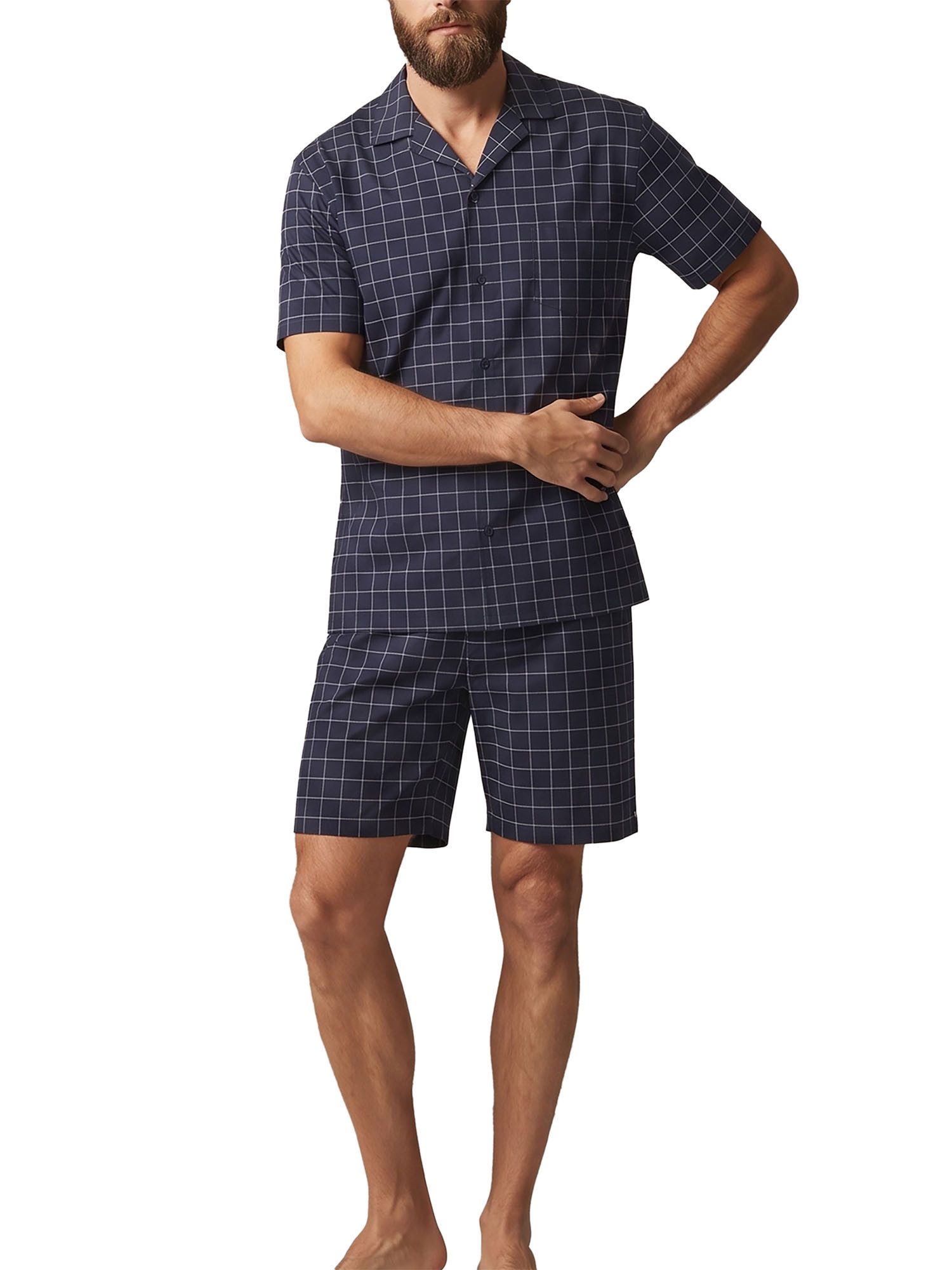 seidensticker Pyjama Herren Schlafanzug kurz bodywear (Packung, 1 tlg) aus Baumwolle, Karo-Design, Hemdkragen, durchgeknöpft