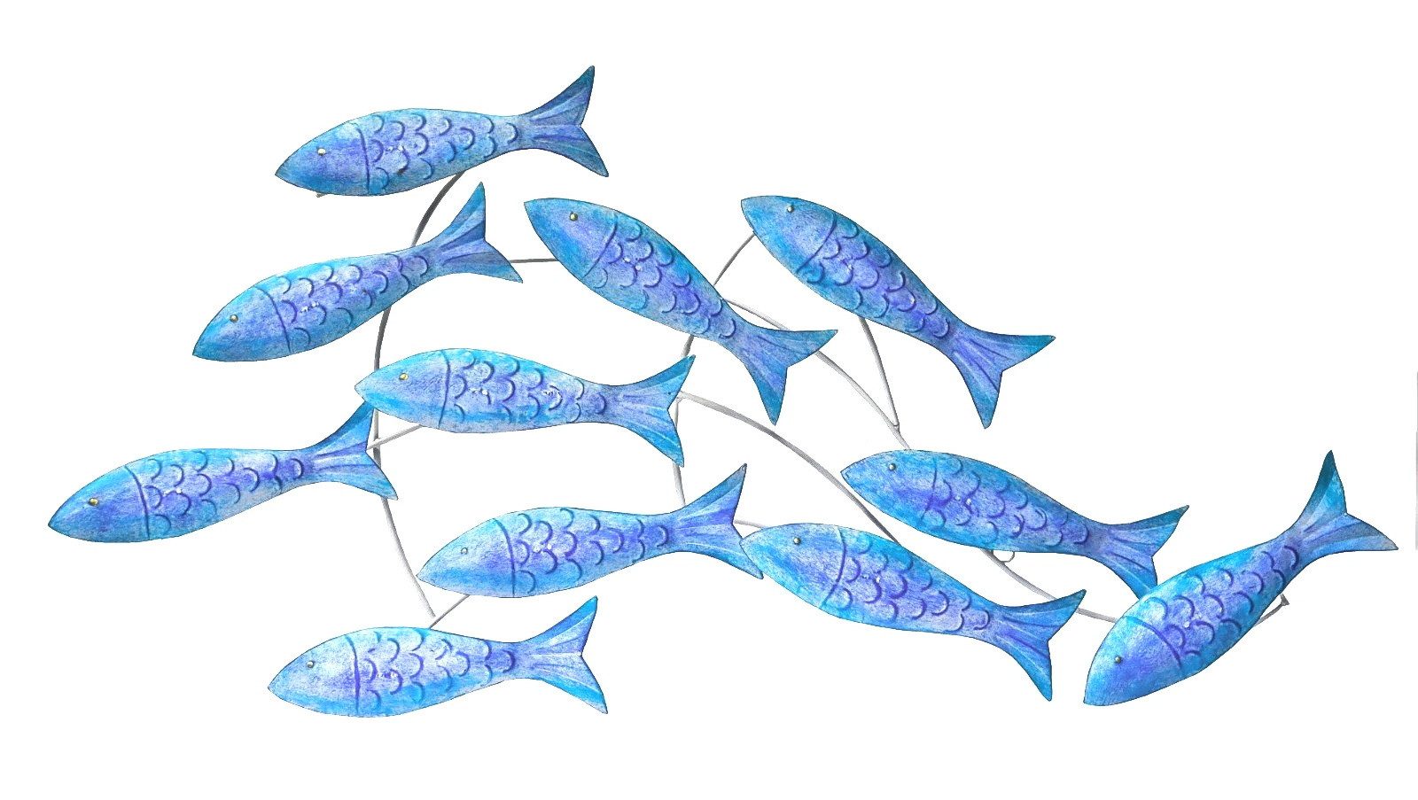 dekotrend.gallery Wanddekoobjekt Wanddeko Fisch Schwarm 3D Optik Metall Wand Deko Hänger Skulptur Figur, Maritim Fische Wandbild Dekofigur Dekoskulptur Dekoobjekt