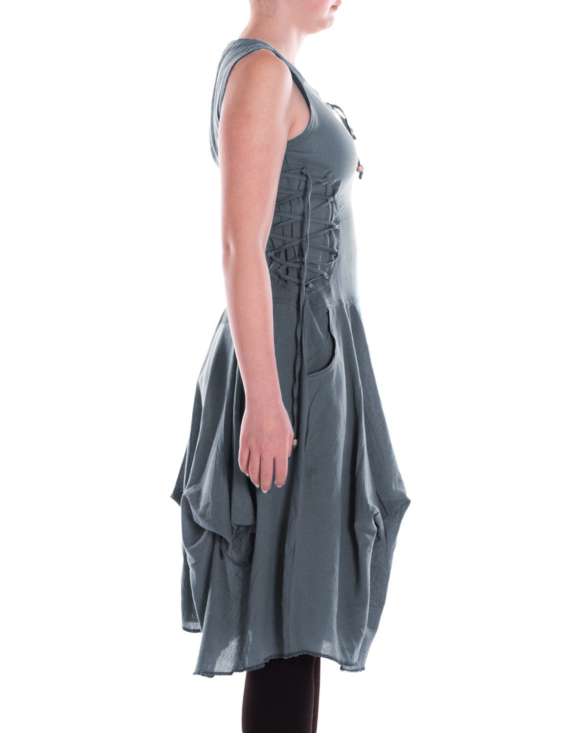 Vishes Midikleid Knielanges Kleid Baumwolle Casual verstellbares Kleid im Lagen-Design Alternative Bekleidung, Ethno, Hippie, Retro Style