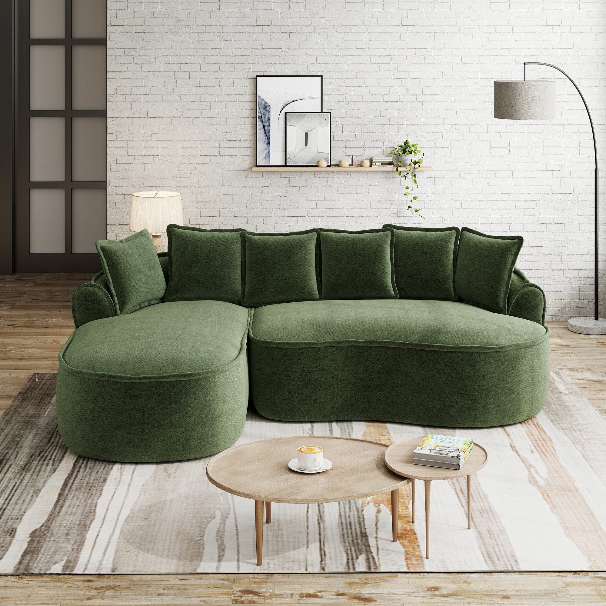 Leawin Sofa Sofas Wohnzimmer Cloud Sofa L-Form aus Chenille XXL weich, Rahmenloses Relaxsofa mit Chaiselongue, Kissen & ohne Aufbau