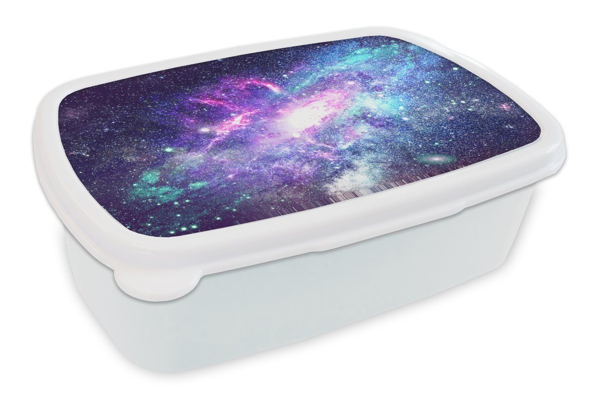 MuchoWow Lunchbox Weltraum - Blau - Sterne, Kunststoff, (2-tlg), Brotbox für Kinder und Erwachsene, Brotdose, für Jungs und Mädchen weiß