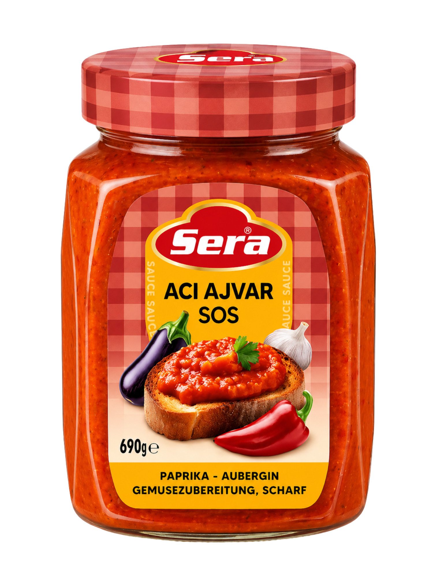SERA FOOD Saucen Sera Ajvar Mild Paprika Aubergine Aufstrich, 1 x, Vegan, vegetarisch, mild, streichfähig, servierfertig.