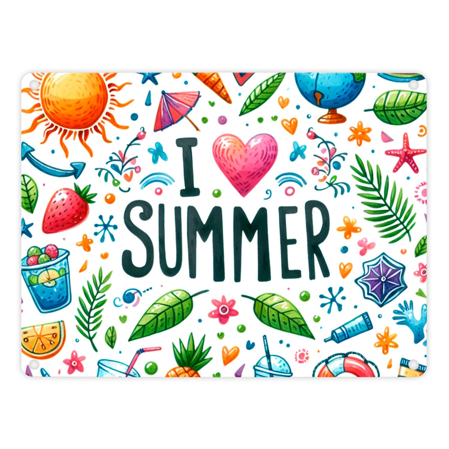 speecheese Metallschild Sommer Metallschild in 15x20 cm mit Spruch I love summer