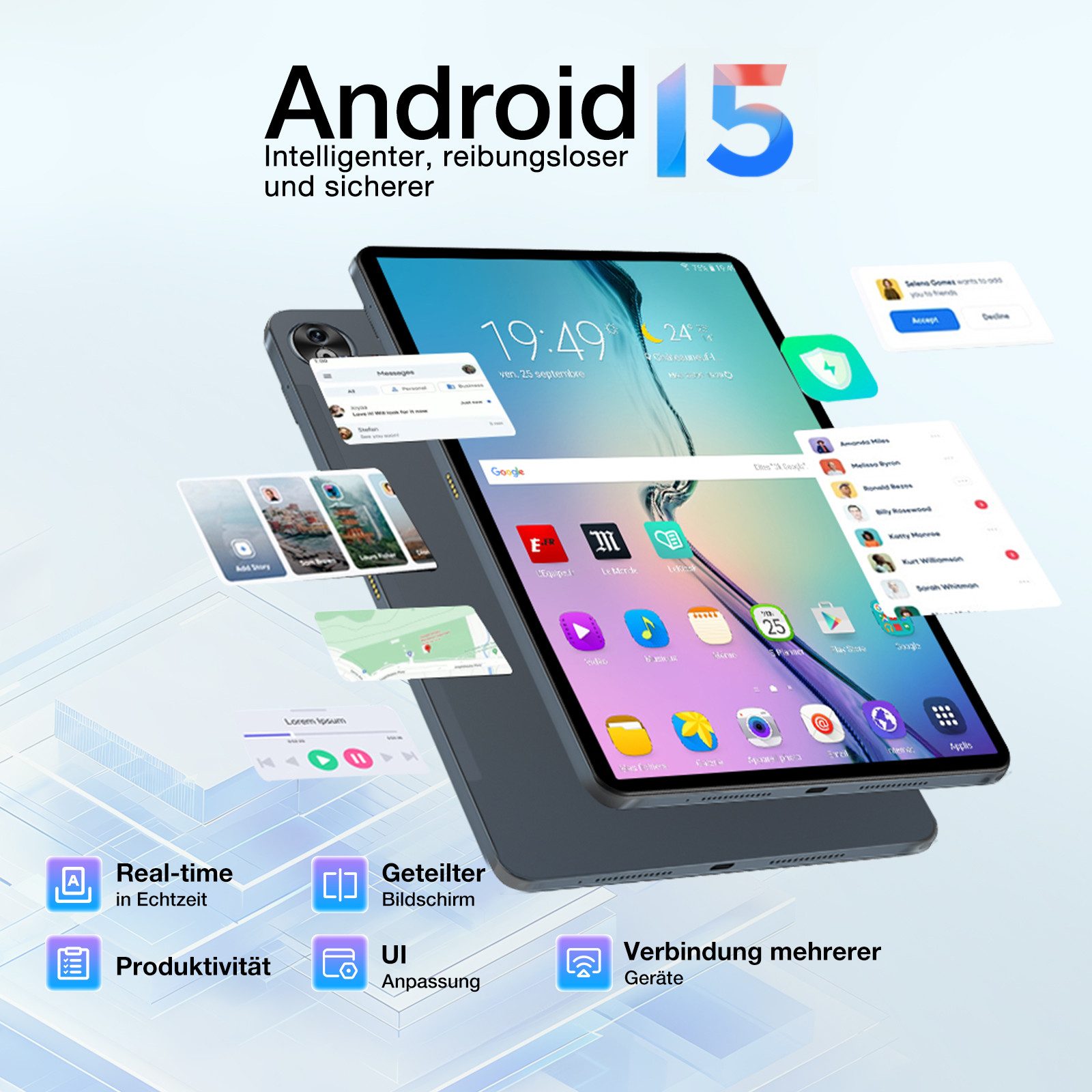 DOOGEE T40 Pro Tablet 12 Zoll 8GB+512GB 2.4K LTE, 10800mAh Tablet (12", 512 GB, Android 15, Android 15, 8MP+16MP, Helio G99, Dual SIM, Widevine L1)