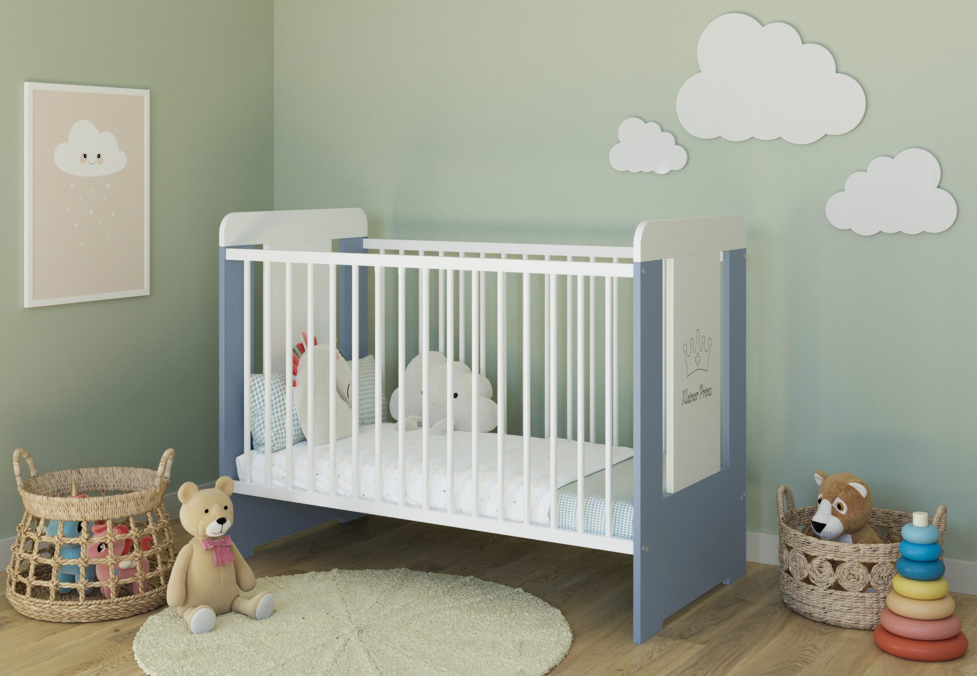 Babybett Gitterbett höhenverstellbar, herausnehmbare Sprossen
