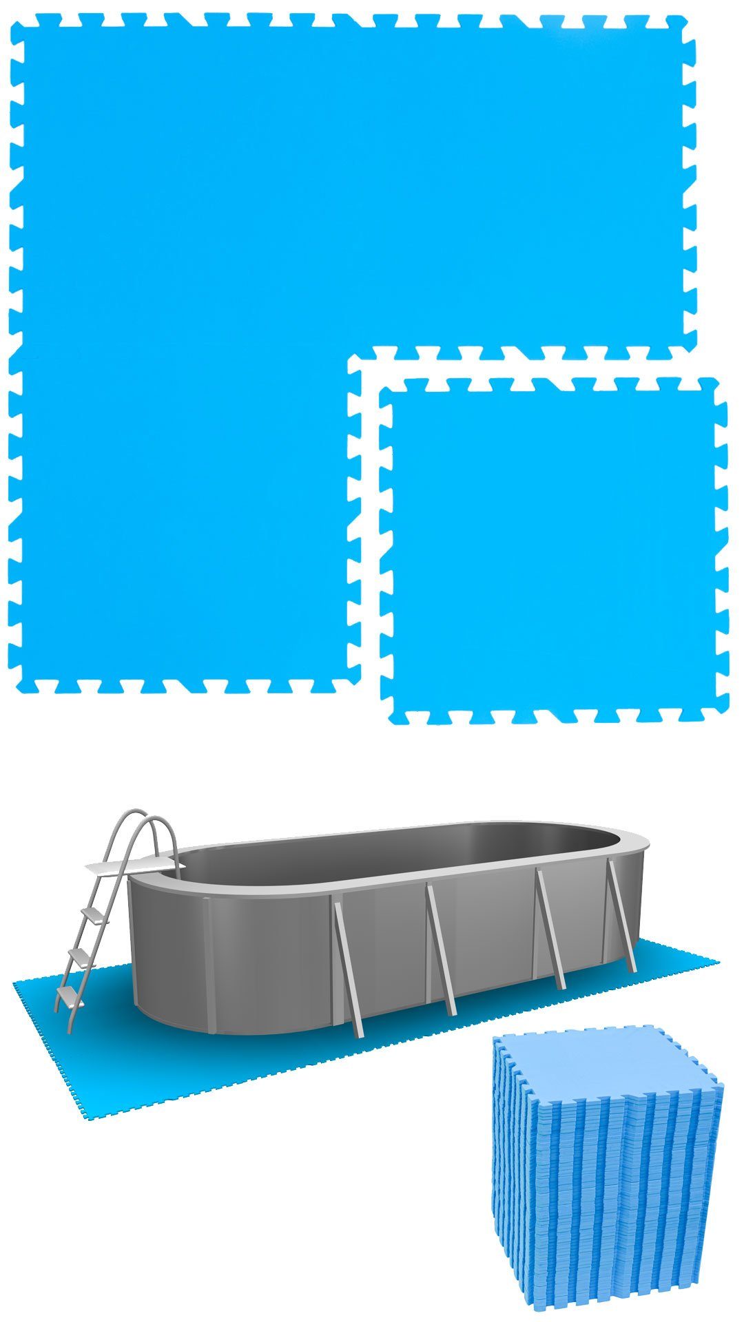 eyepower Bodenmatte 14 m² Poolunterlage 60 EVA Matten 50x50 Pool Set, erweiterbares Stecksystem Blau