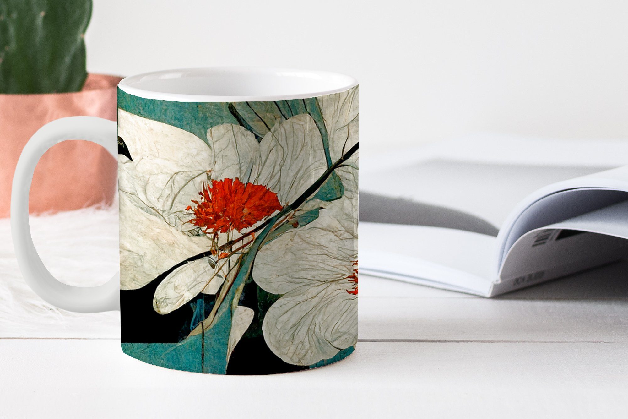 - Blumen Kaffeetassen, Geschenk Keramik, MuchoWow Becher, Teetasse, - Orange, Pflanzen - Asien Tasse Vintage - Teetasse,