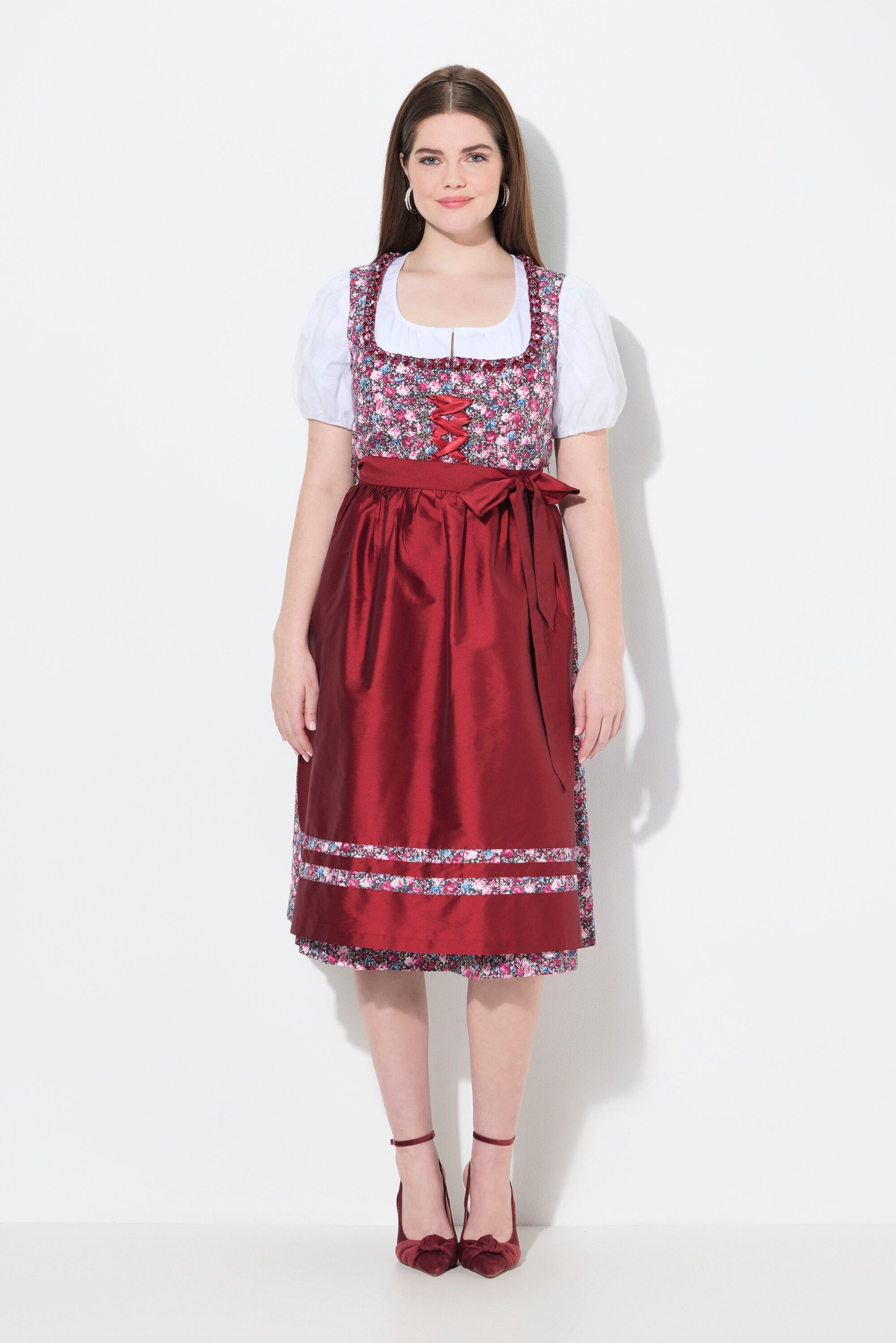 Ulla Popken Dirndl Midi-Dirndl Schnürung Carré-Ausschnitt ärmellos günstig online kaufen