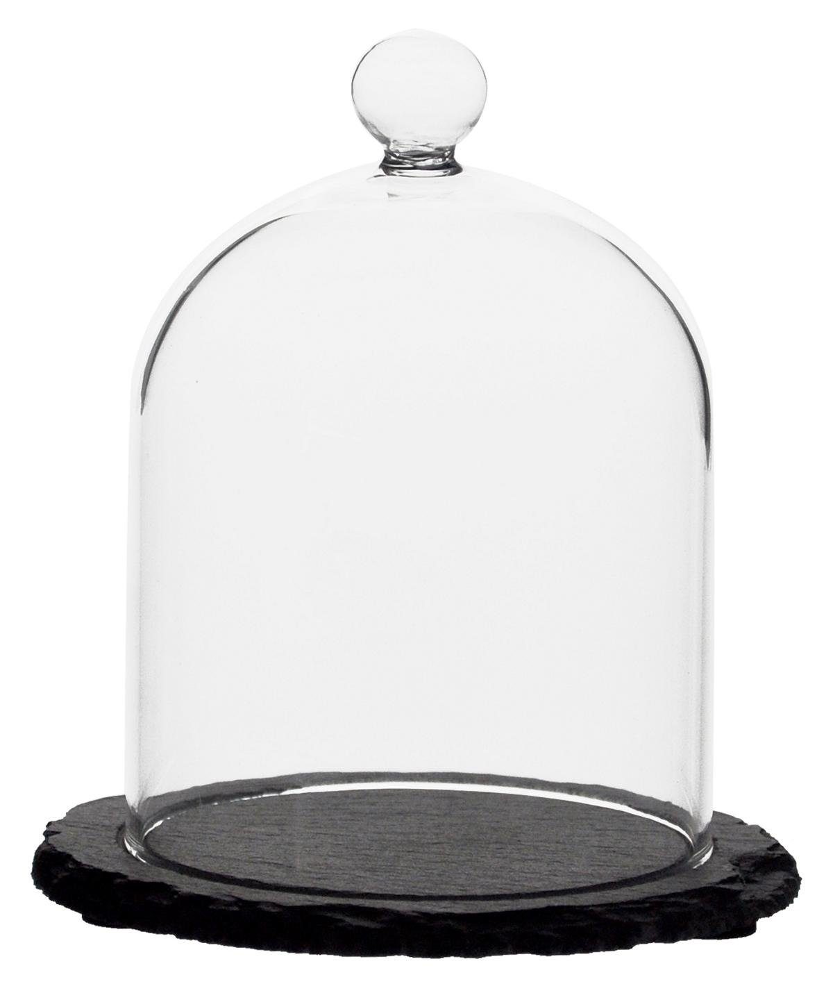 Sendez Tortenglocke Glaskuppel Glasglocke Schieferplatte Glashaube Glocke auf Glasdom 10x13,5cm
