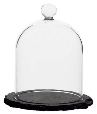 Sendez Tortenglocke Glasglocke auf Schieferplatte 10x13,5cm Glashaube Glaskuppel Glocke Glasdom