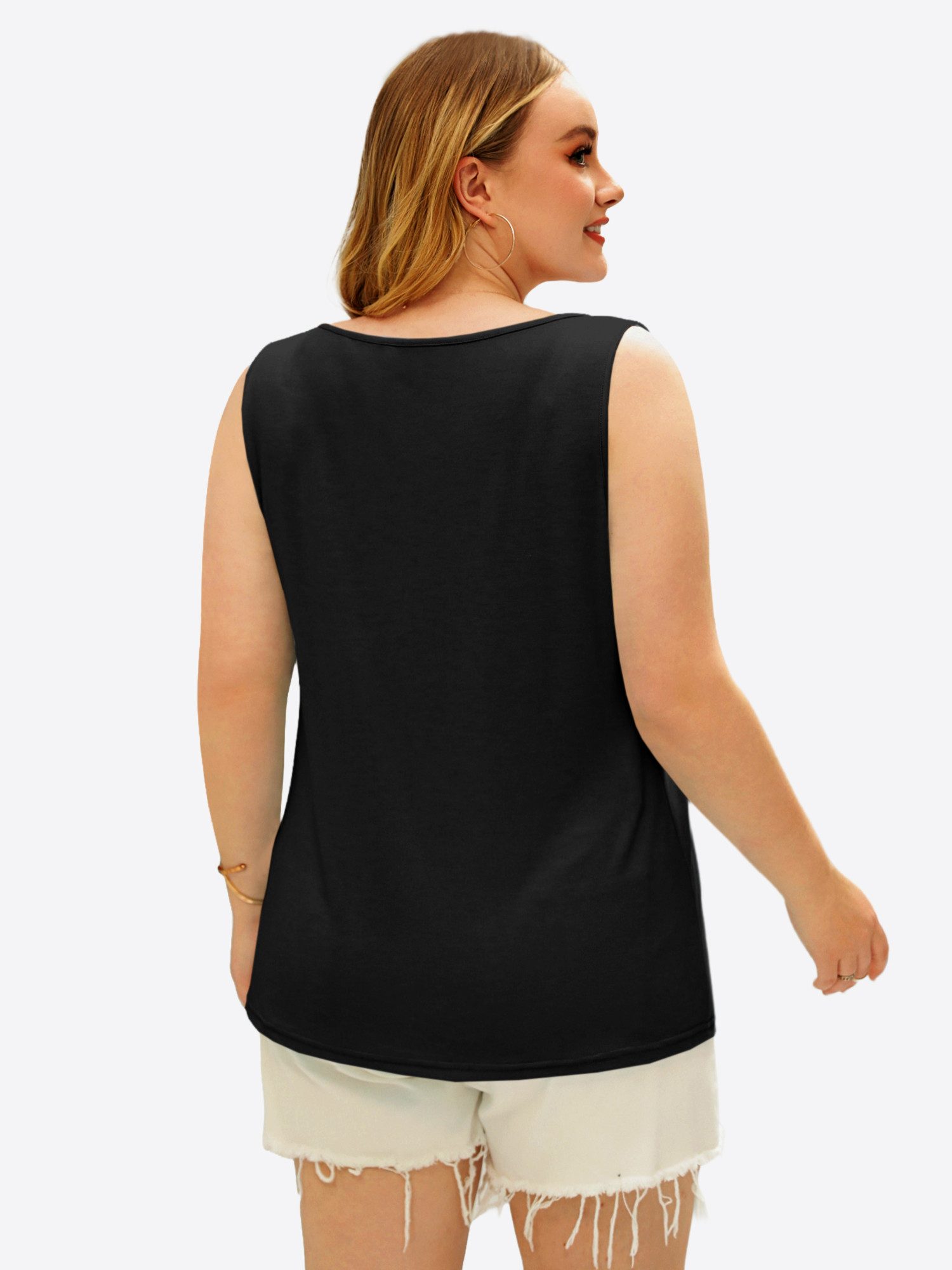 Imily Bela Tanktop Damen Plus Size Ärmelloses Henley-Sommershirt (Packung, 1-tlg., 1per-Pack) Einfarbig