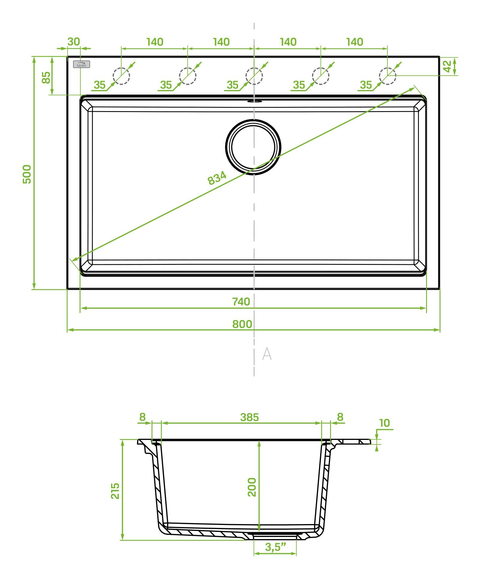 Rechteckig, Einzelbecken Tau Siphon Küchenspüle cm, Beige, GRATIS Space Saving 50/80 KOLMAN Granitspüle,