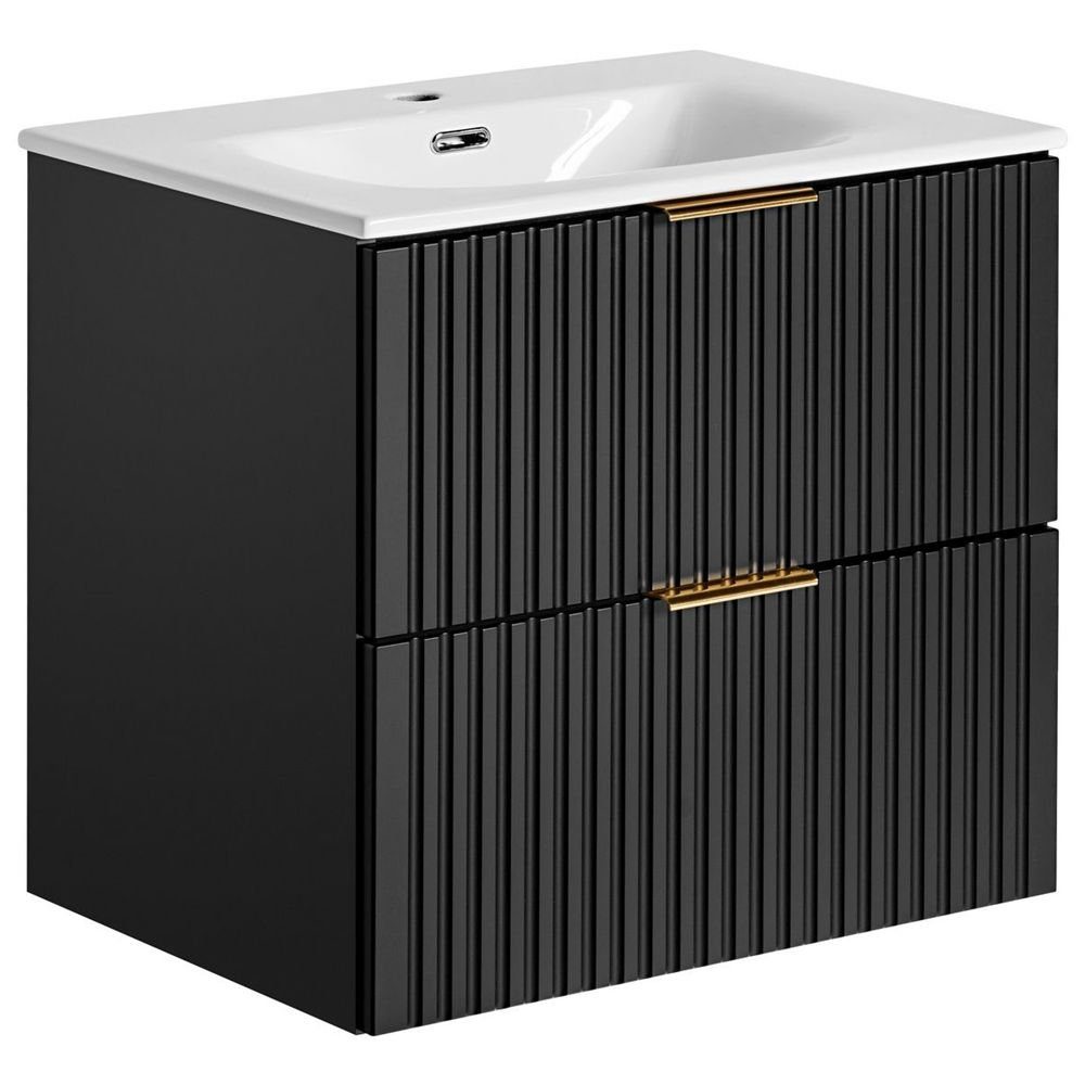 Lomadox Waschtisch ADELAIDE-56-BLACK, schwarz mit gerillter Front 61/58,5/4 günstig online kaufen