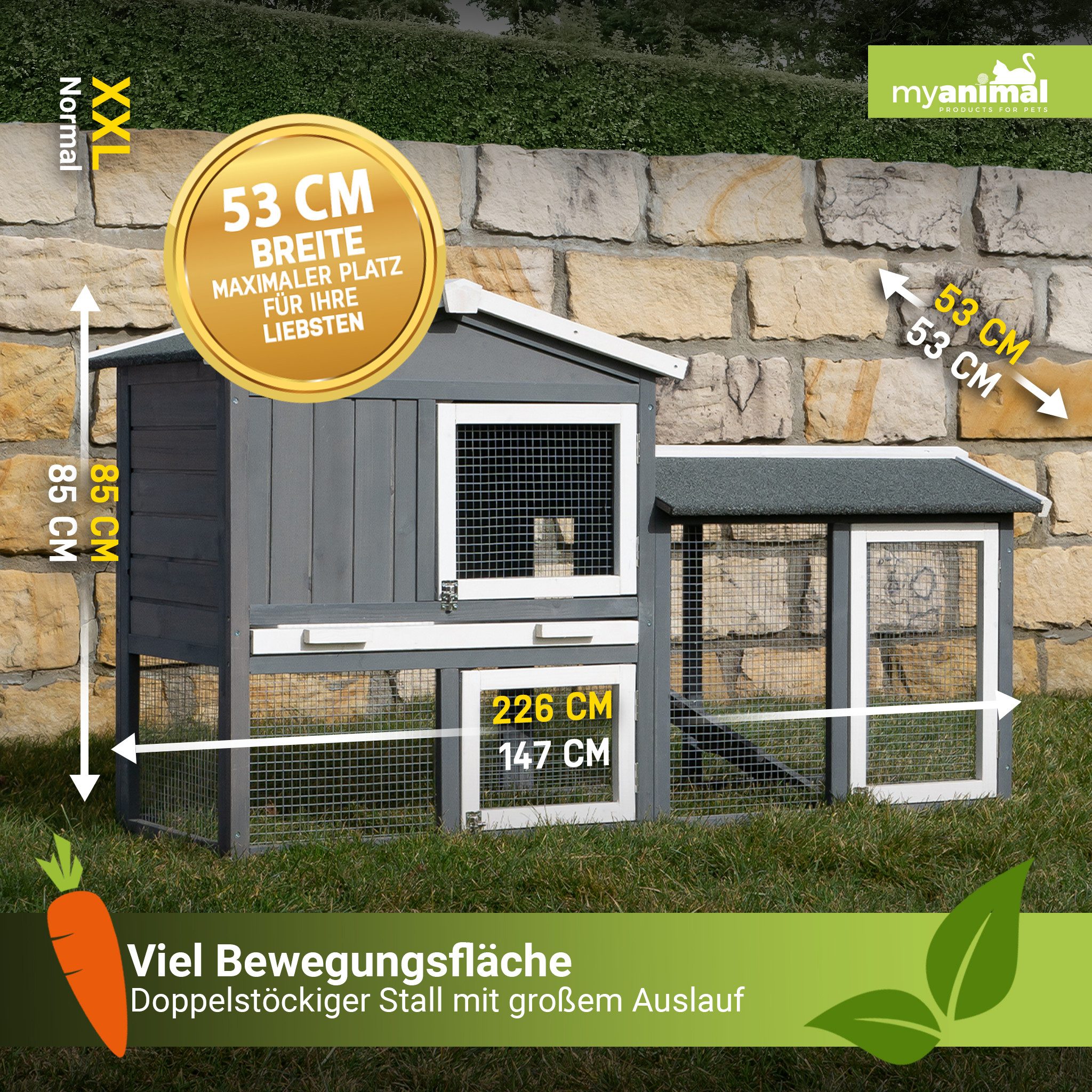 My Animal Kleintierstall XXL Hasenstall MH-03, 2 Etagen mit Freilauf, Wetterbeständig