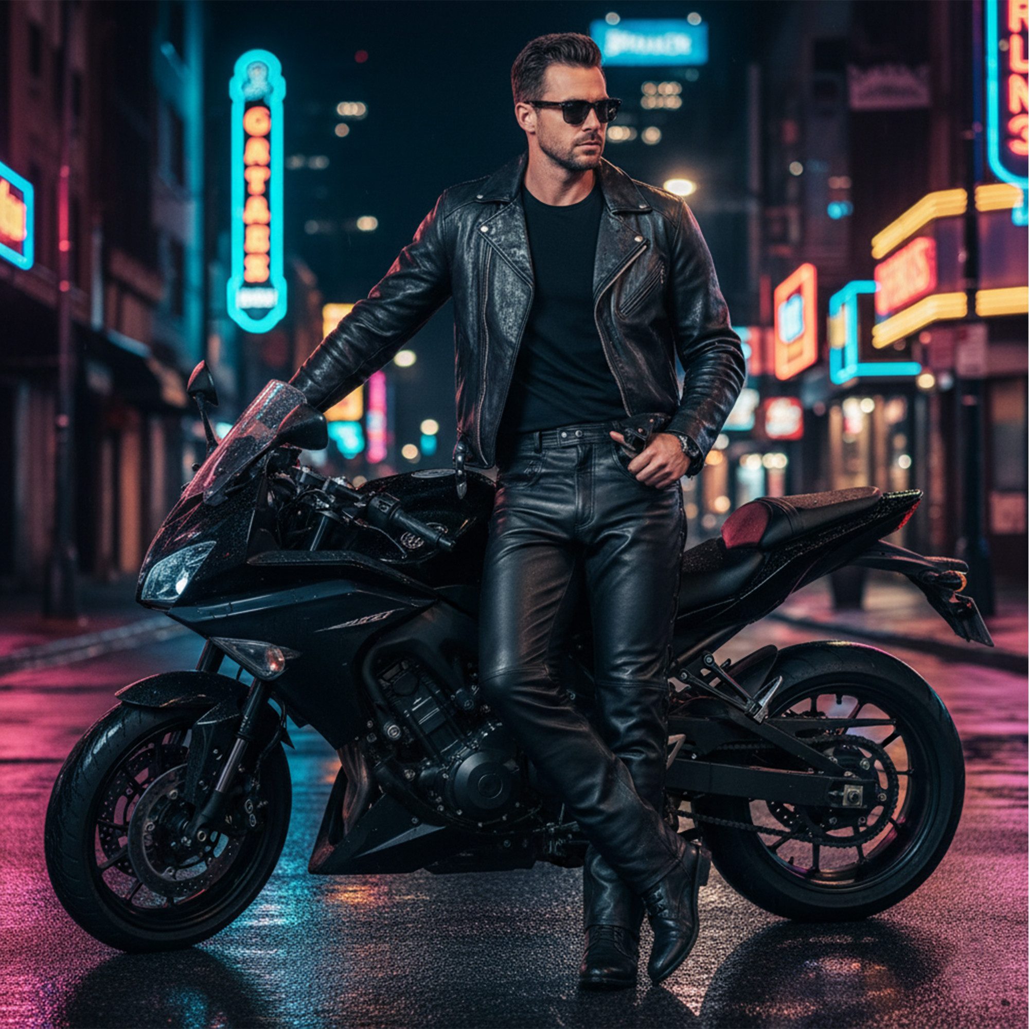 RadMasters Motorradhose GW860 Stylish Biker Lederjeans aus Büffelleder