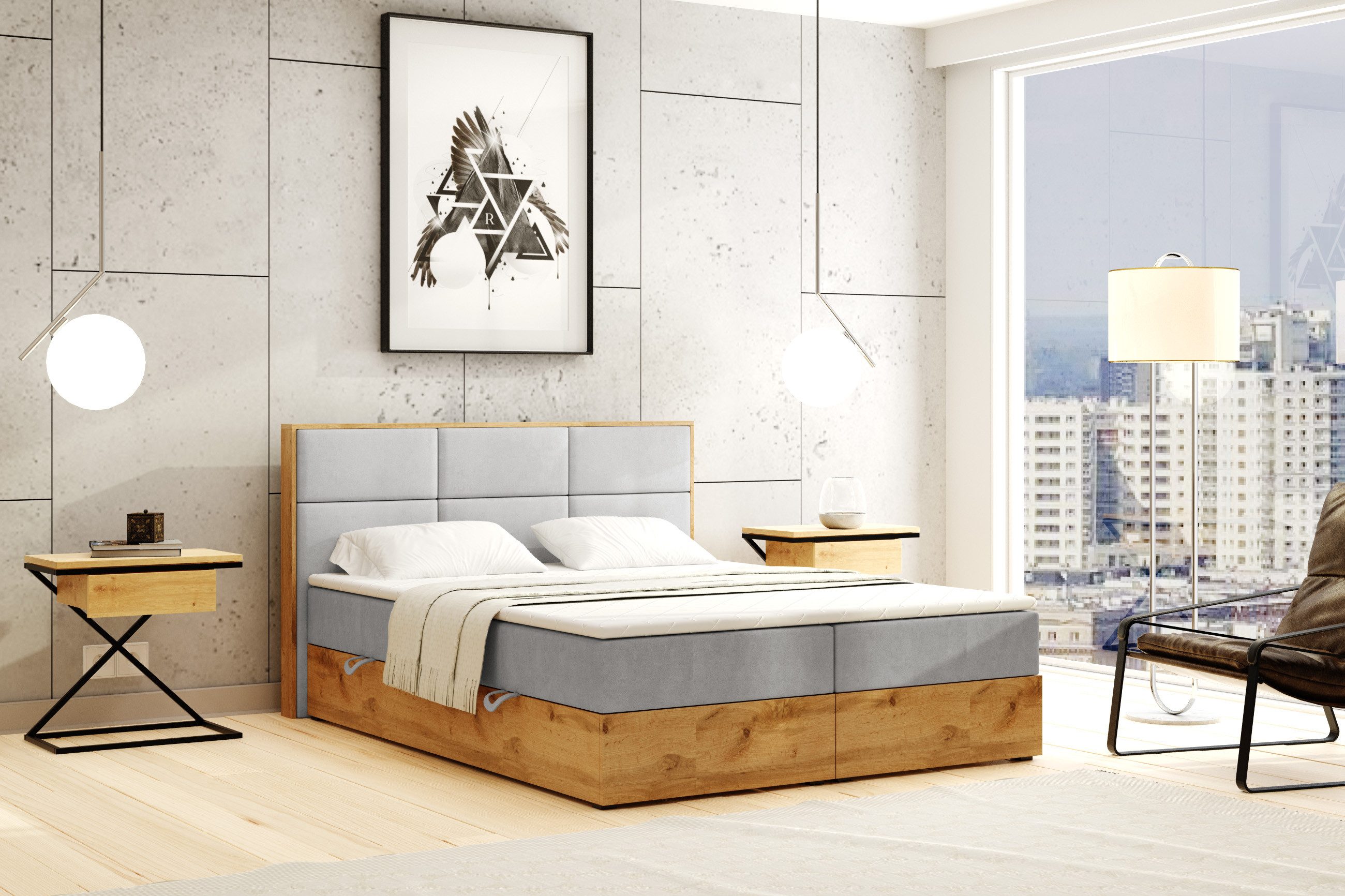 Labett Boxspringbett aus Holz im Loft-Stil günstig online kaufen