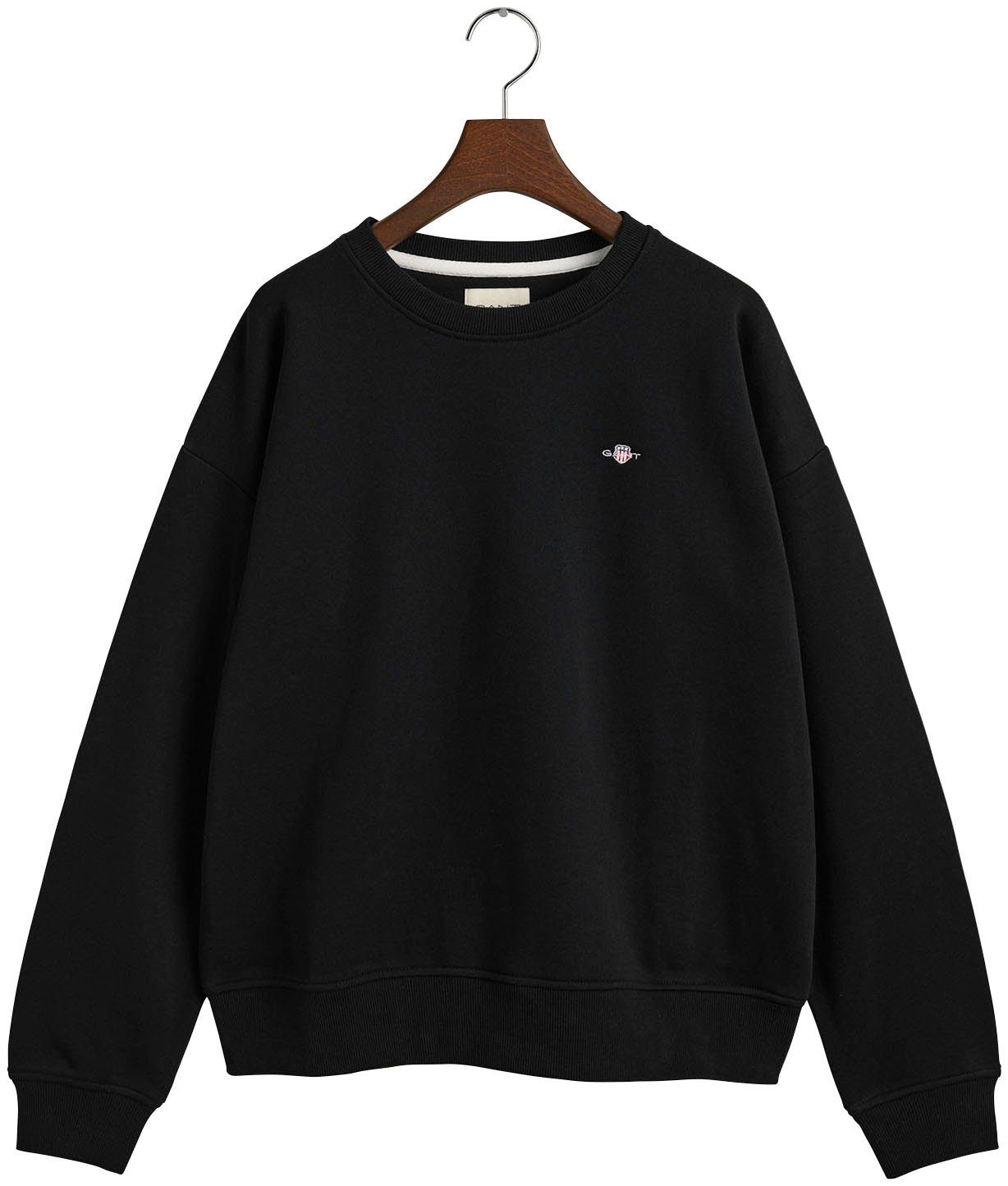 Gant Sweatshirt REL SHIELD C-NECK SWEAT mit einer kleinen Logostickerei auf der Brust Black