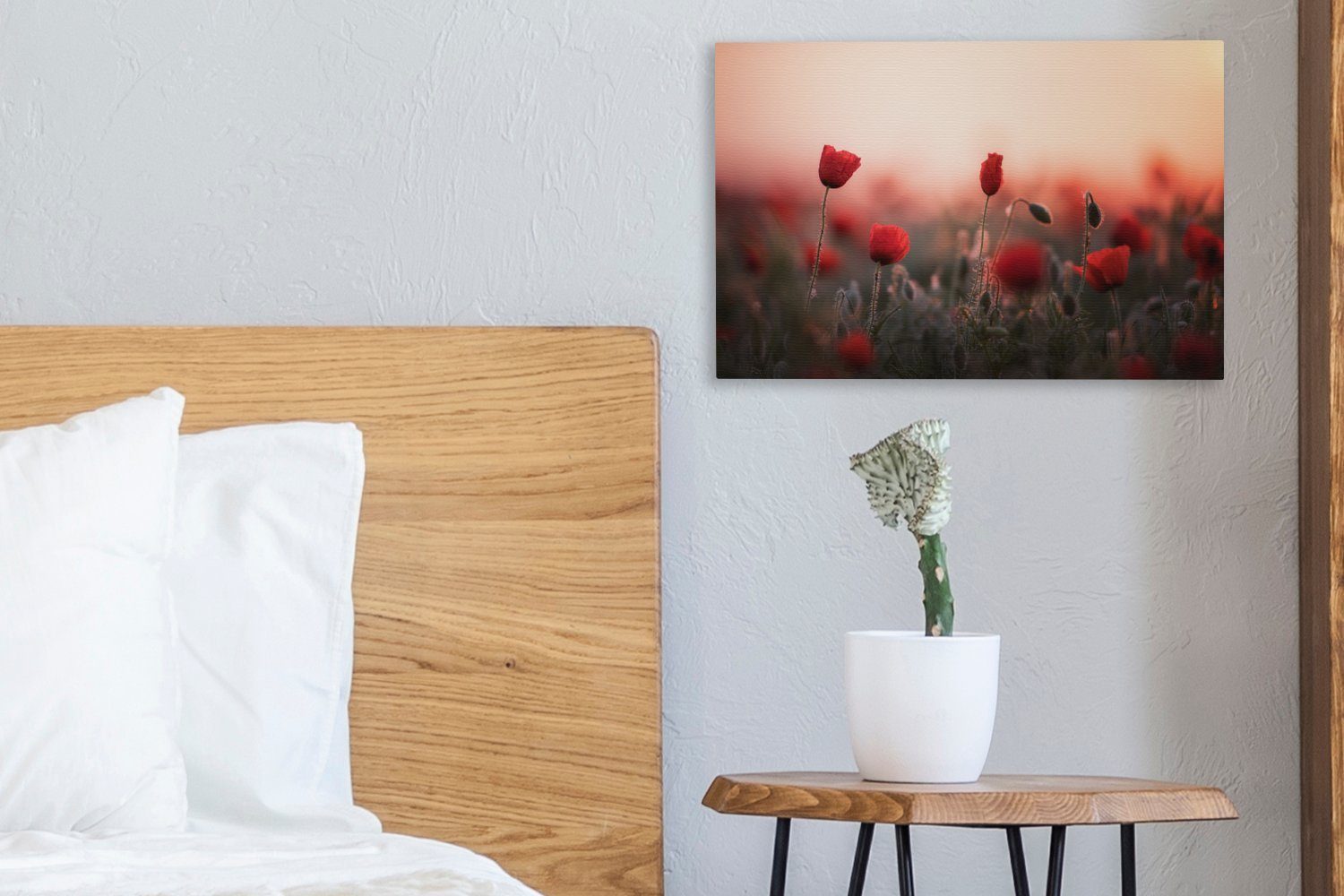 cm Leinwandbilder, - Wandbild (1 30x20 Blumen Aufhängefertig, Mohnblumen Rot, St), Leinwandbild Wanddeko, - OneMillionCanvasses®