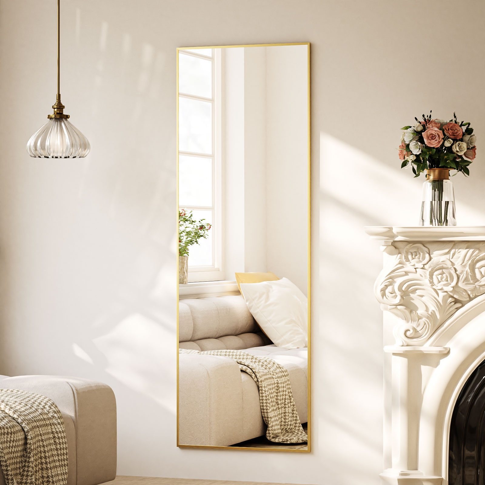 BEAUTYPEAK Ganzkörperspiegel Rechteckspiegel mit Ständer (40cm*150cm,60cm*165cm, Wandbefestigung möglich, verstärktes Glas, leicht zu installieren)