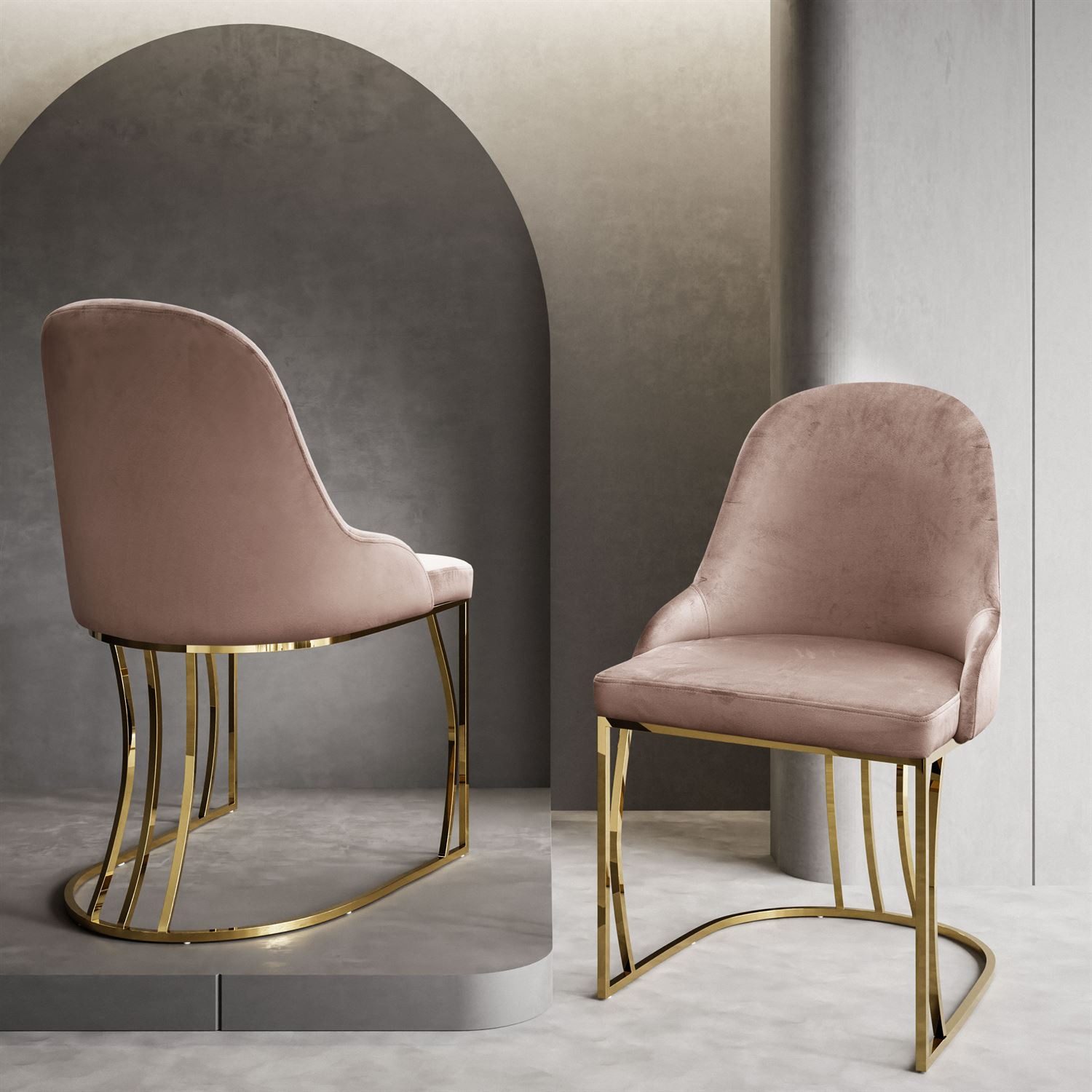 Lookway Polsterstuhl SOPHIE mit einem goldfarbenen, verchromten Gestell