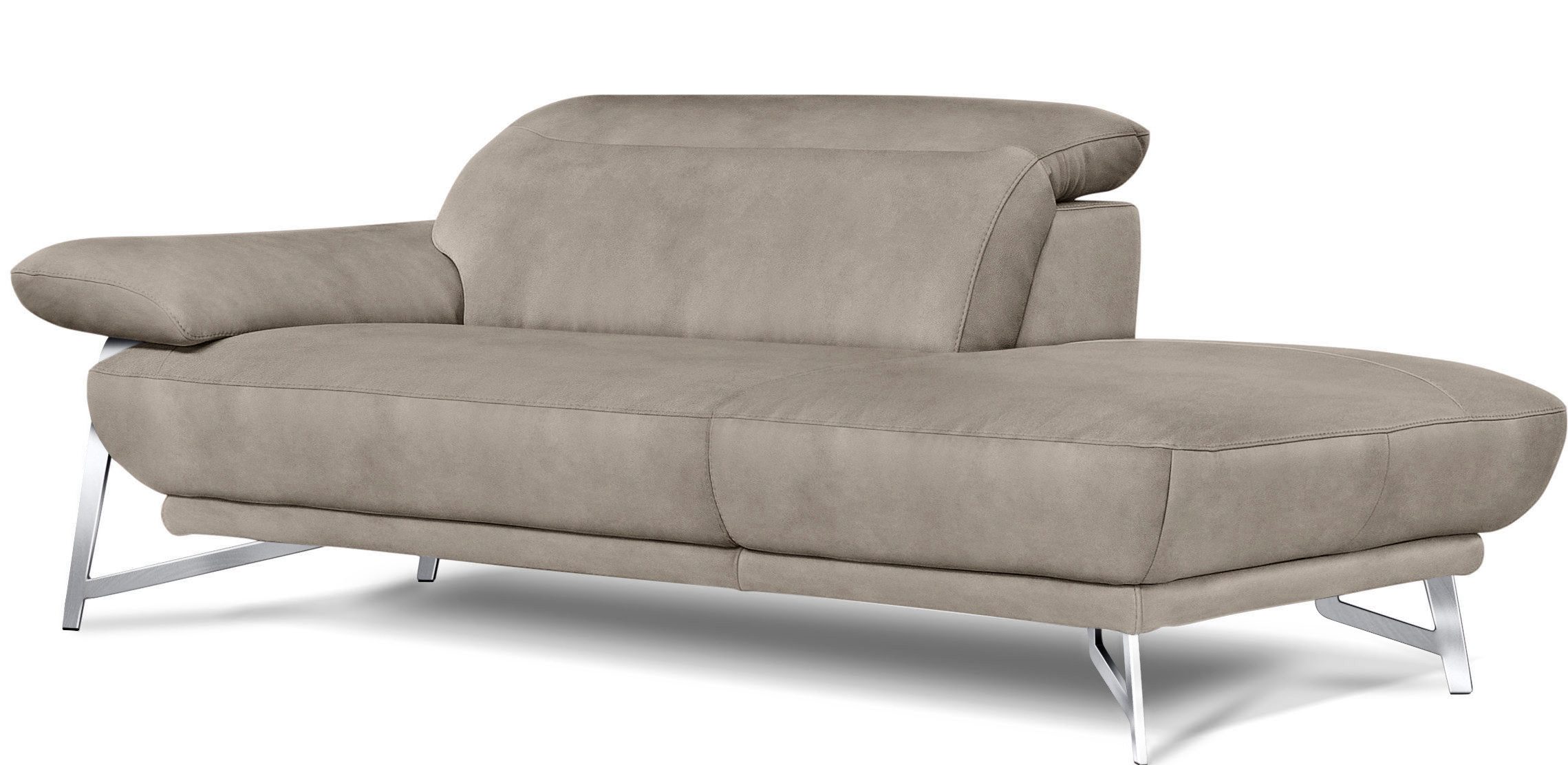 Egoitaliano Ottomane Anais, erstklassiges Designsofa, Breite 179 cm, Fußfarbe chrom, Kopfteil verstellbar, Luxus-Microfaser Lederoptik, opal grau