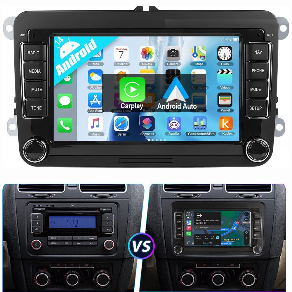 Für VW GOLF 5 6 Plus Touran EOS Tiguan Polo 6R Passat Caddy Android 14 Autoradio