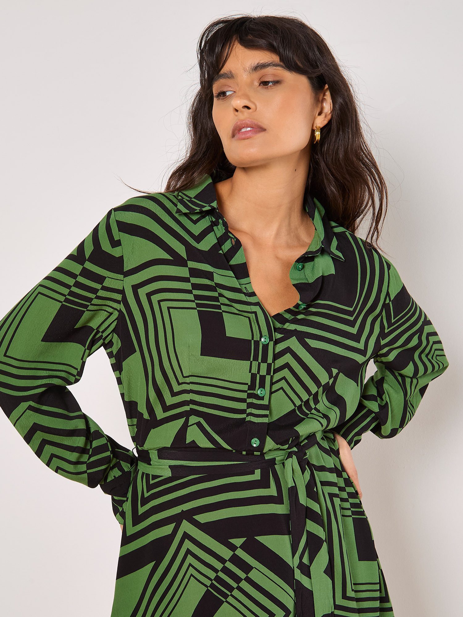 Apricot Druckkleid Graphic Squares Hemdkleid (2-tlg) mit Bindegürtel günstig online kaufen