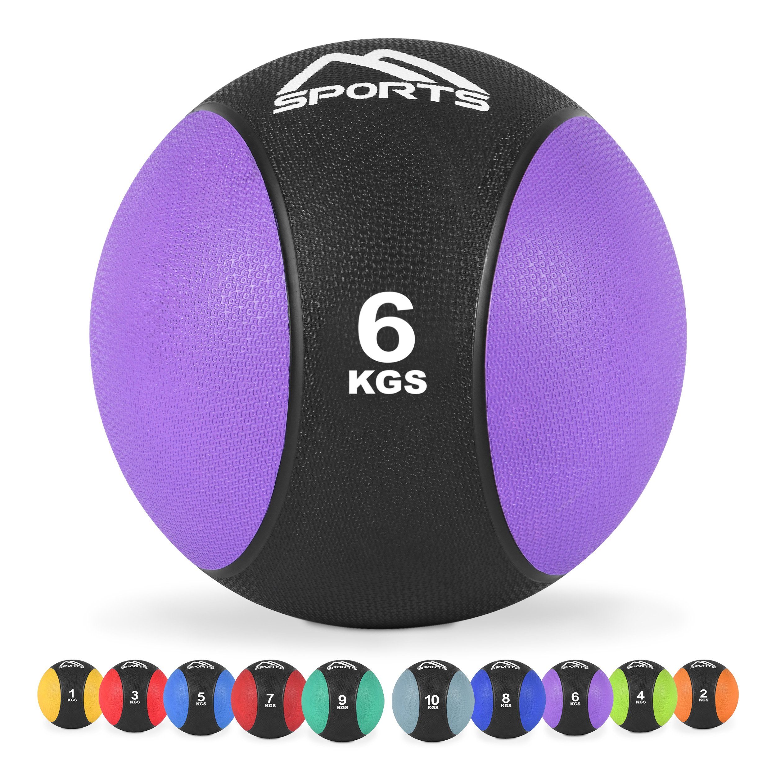 MSports® Medizinball Medizinball 1 – 10 kg – inkl. Übungsposter 6 kg - Lila