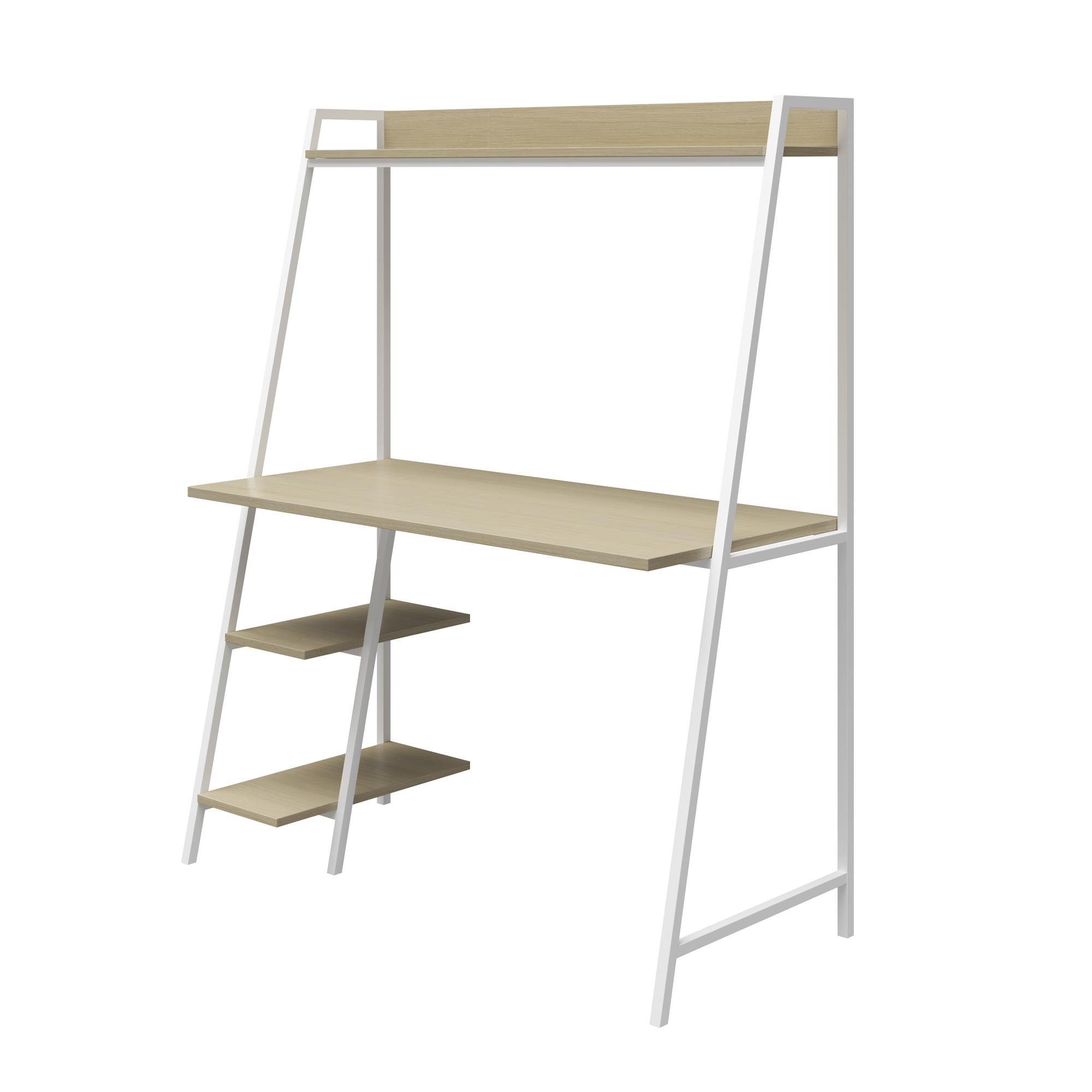 | Metallgestell weiß Schreibtisch Schreibtisch mit Leiter | eiche aus loft24 Bushwick, eiche Holzwerkstoff