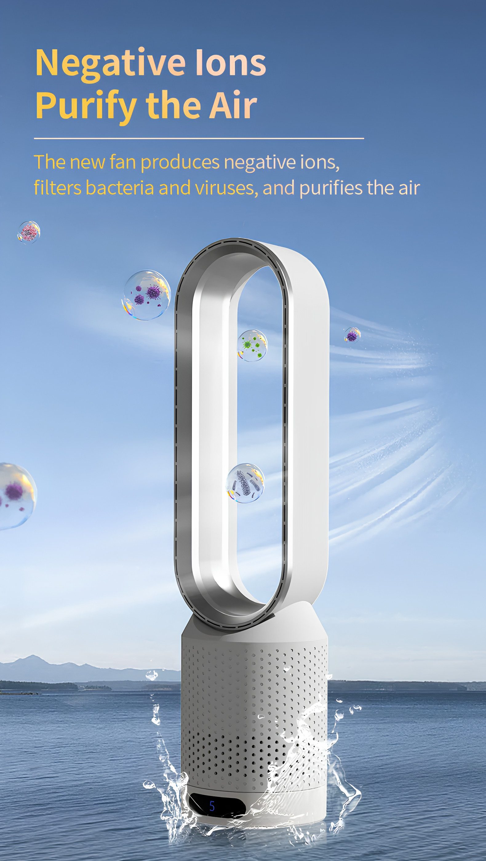 Athlix Standventilator Turmventilator Rotorloser Ventilator leise Kindersicher LED-Anzeige, 8 Geschwindigkeiten, nur 30 dB, 90° Luftzirkulation