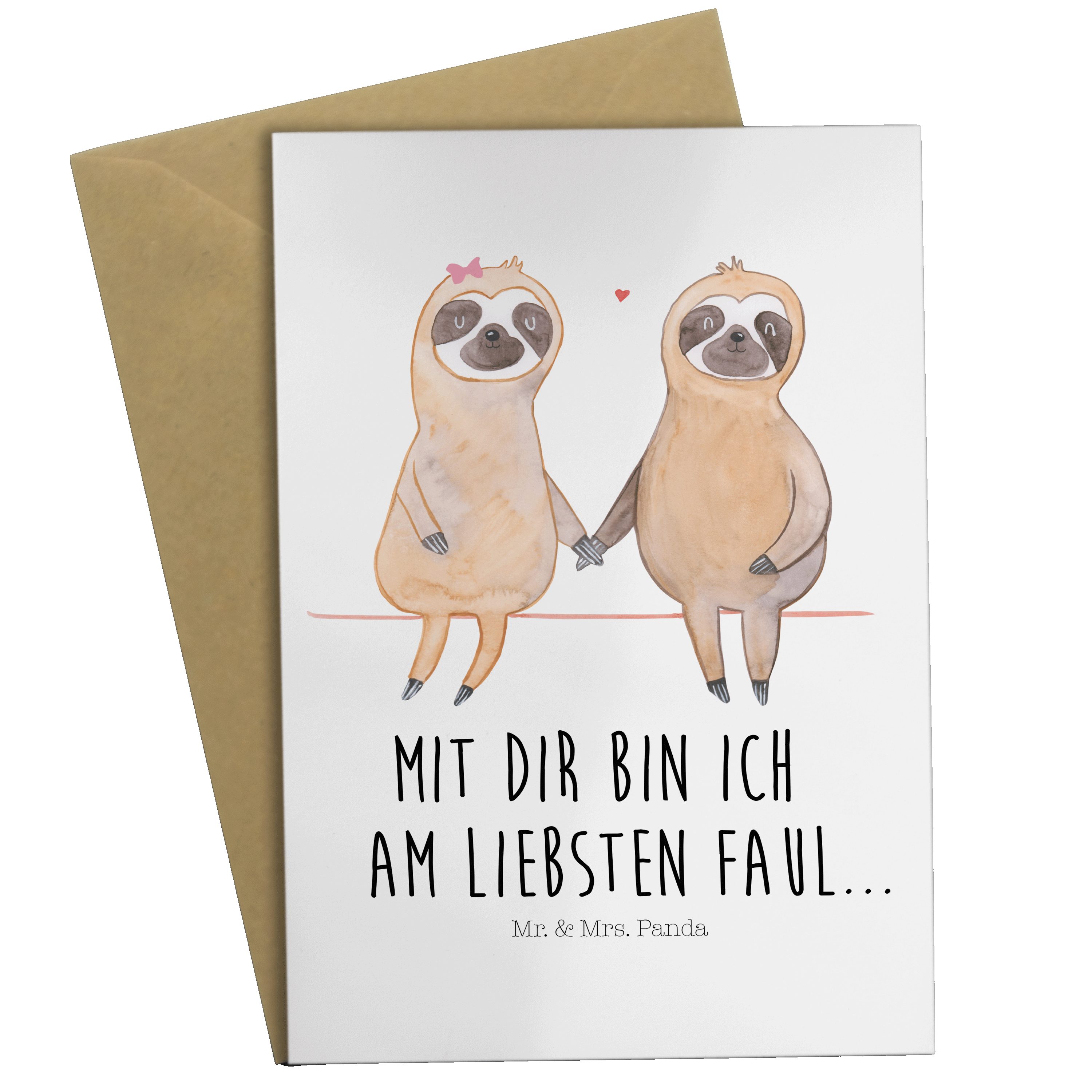 Mr. & Mrs. Panda Grußkarte Faultier Pärchen - Weiß - Geschenk, Geburtstagskarte, Faultierliebe