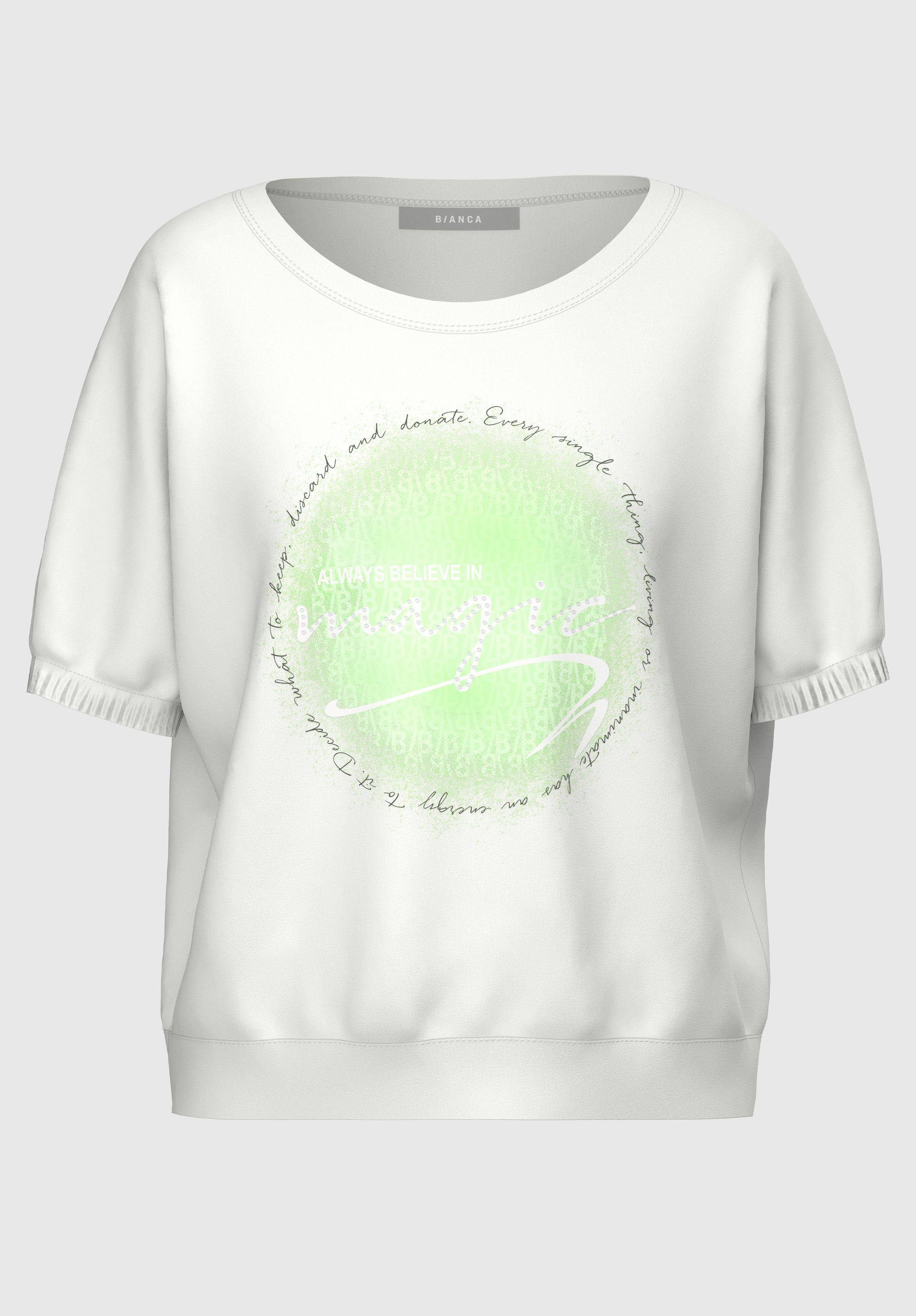 farbigem bianca Print-Shirt mit Frontmotiv CHRISTINA coolem Wording und
