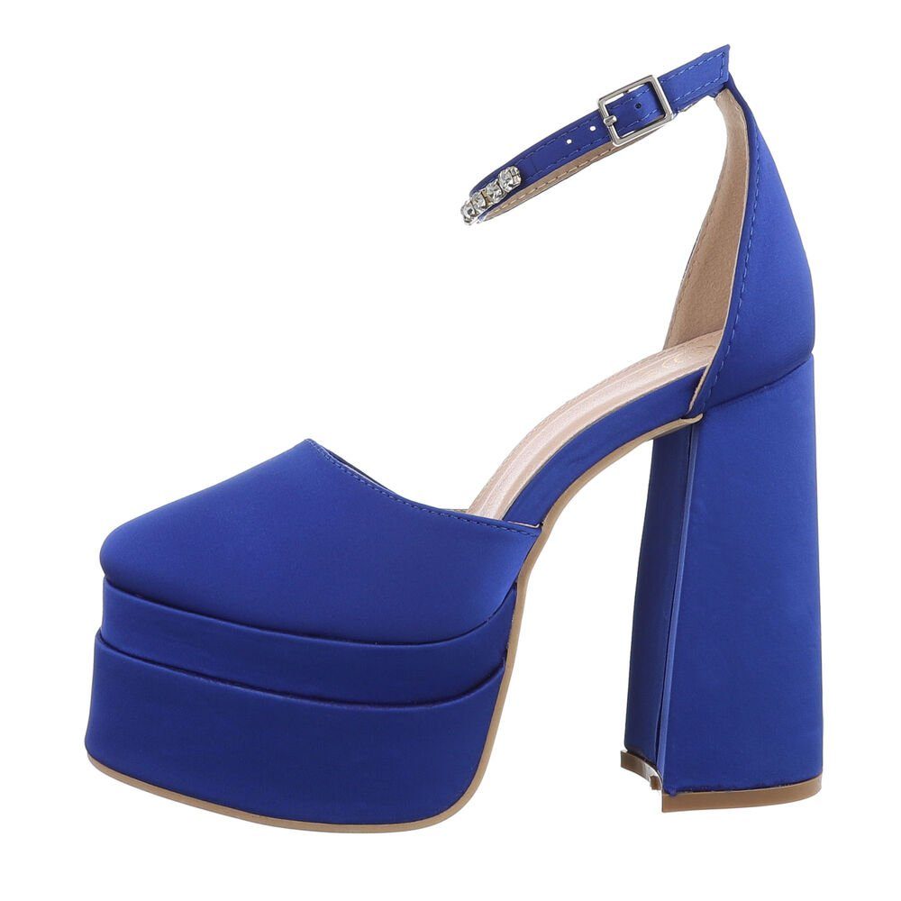 Heel in Plateaupumps Clubwear Blau Ital-Design High & Abendschuhe Damen Party Blockabsatz Pumps