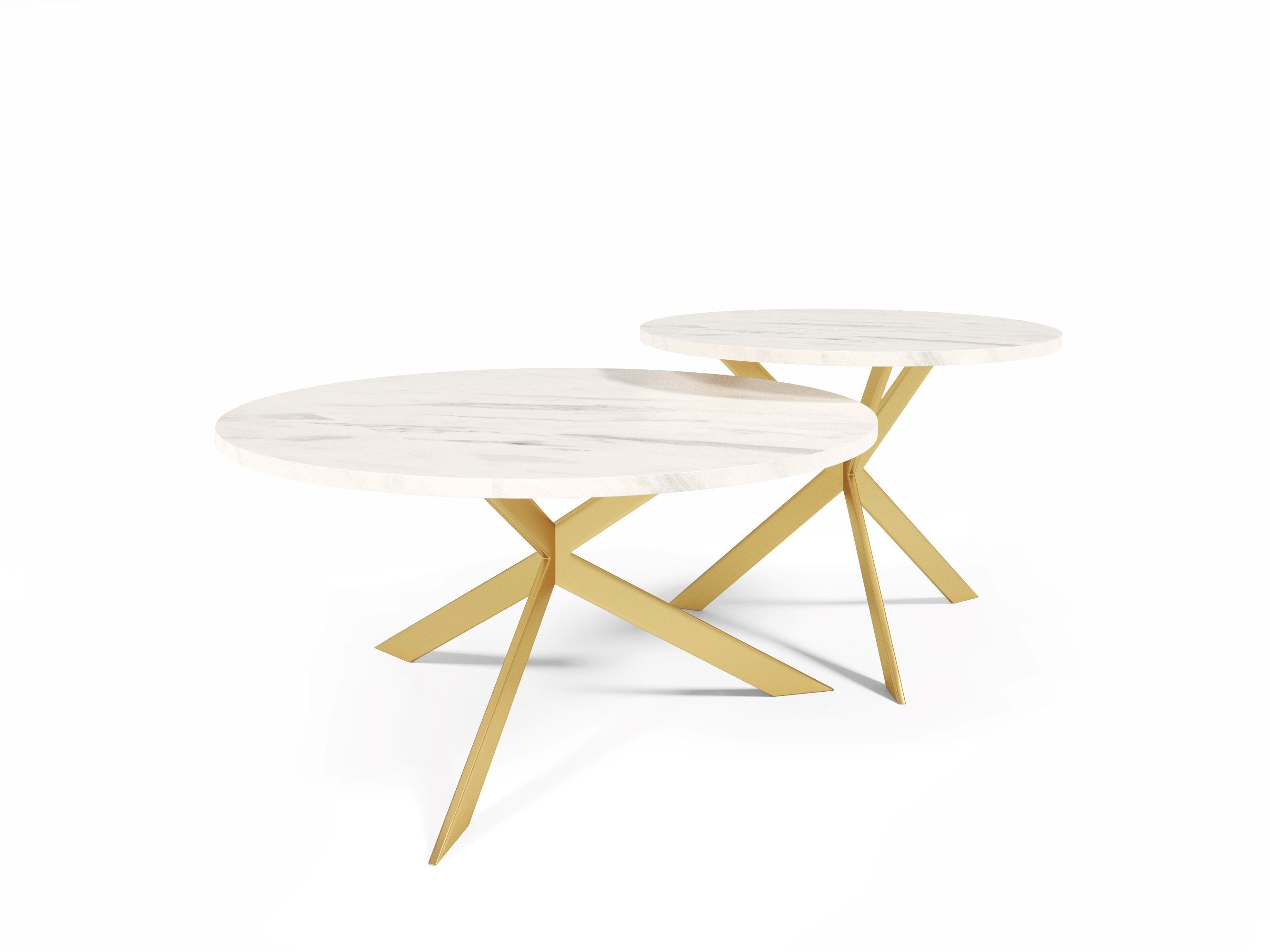 Polini Home Couchtisch Couchtisch-Set 2-teilig LAREN Marmor/Gold, hitzebeständige, stoß- und kratzfeste Tischplatte, Stahlgestell