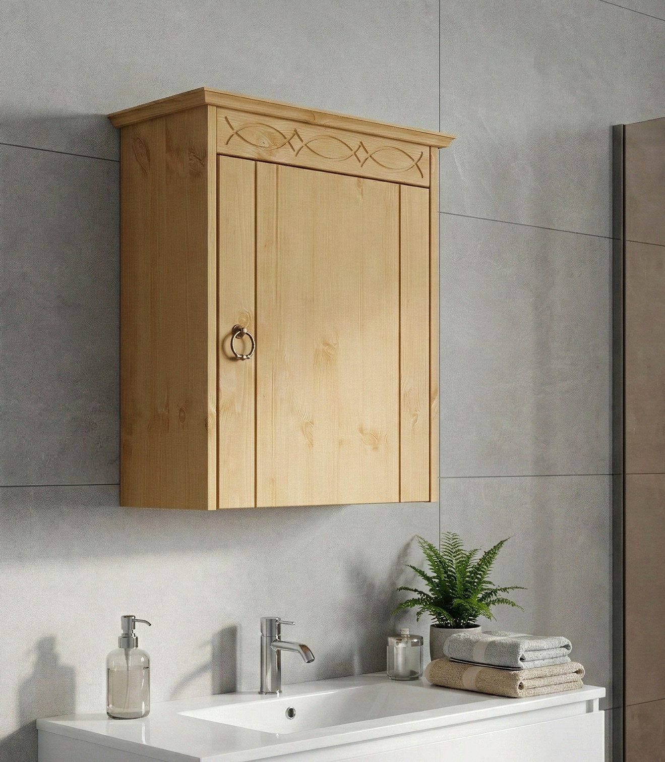 OTTO home Hängeschrank Indra, Badschrank, Badmöbel, Badezimmerschrank (B/T/H: 46/32/52 cm) aus massiver Kiefer, FSC®-zertifiziert